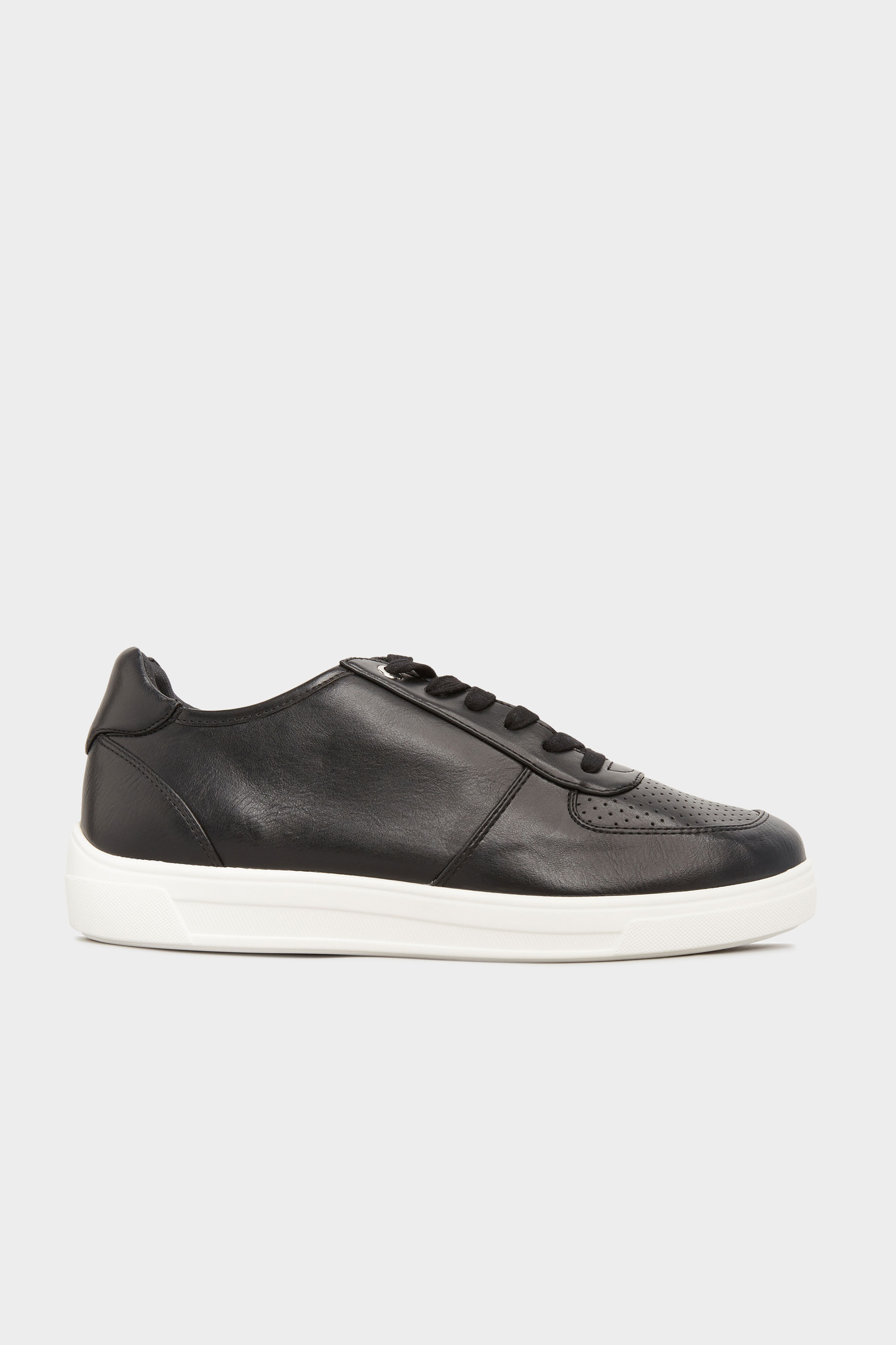 Black Vegan Leather Lace Up Trainers In Extra Wide Fit | Long Tall Sally
