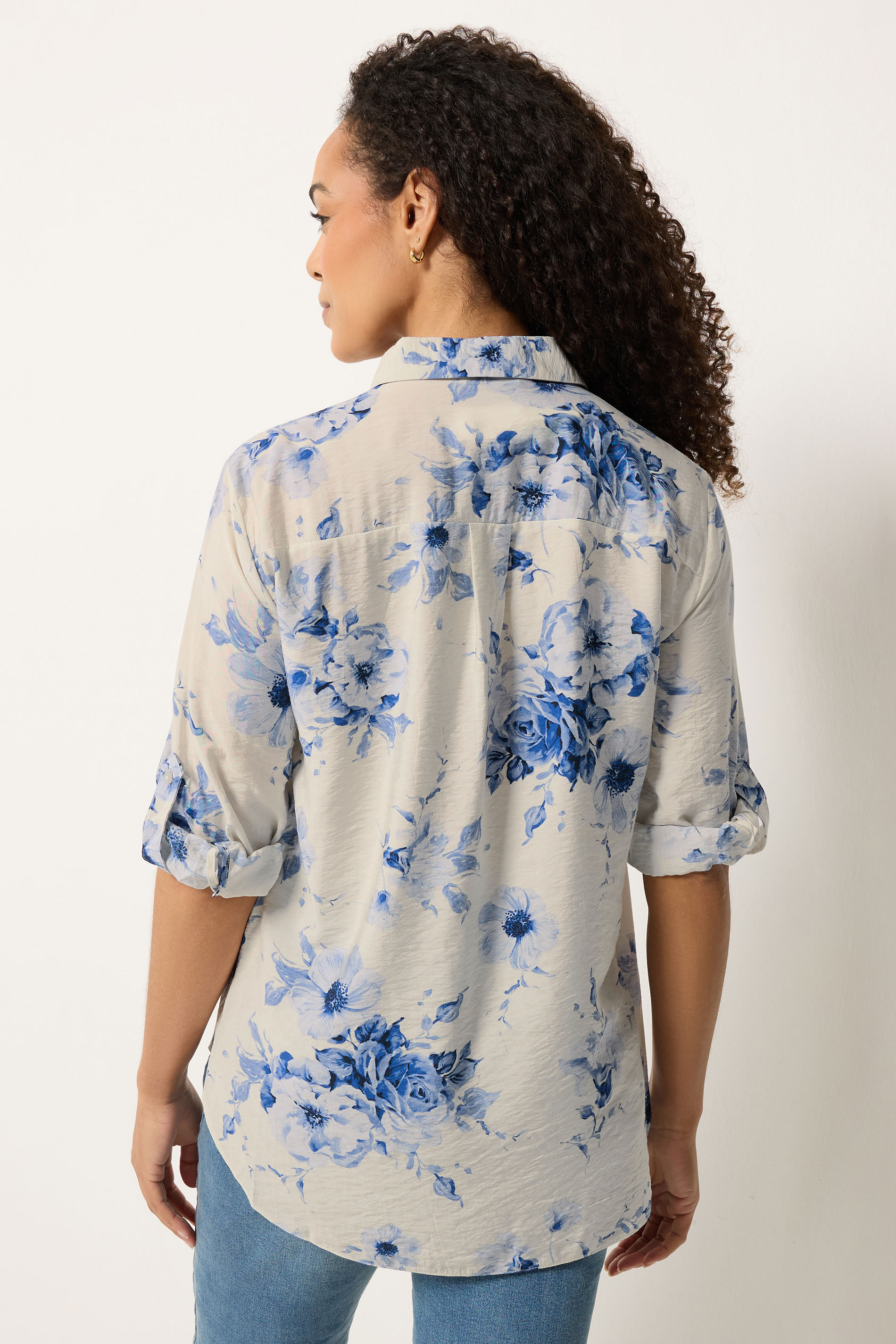 M&Co White & Blue Floral Tab Sleeve Shirt 2