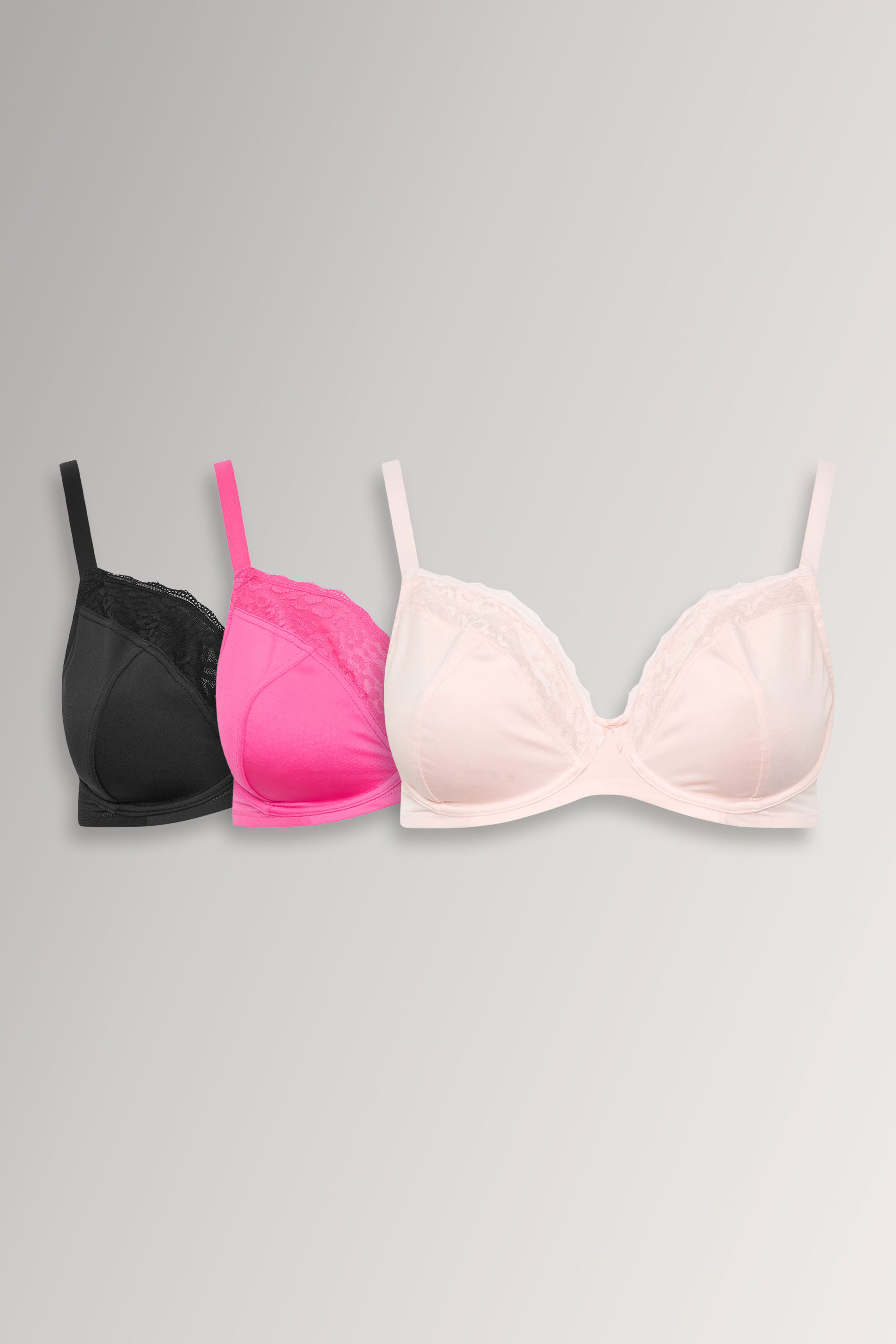 YOURSET 3 PACK Plus Size Black & Pink Animal Mesh Underwired Bras | Yours Clothing 3