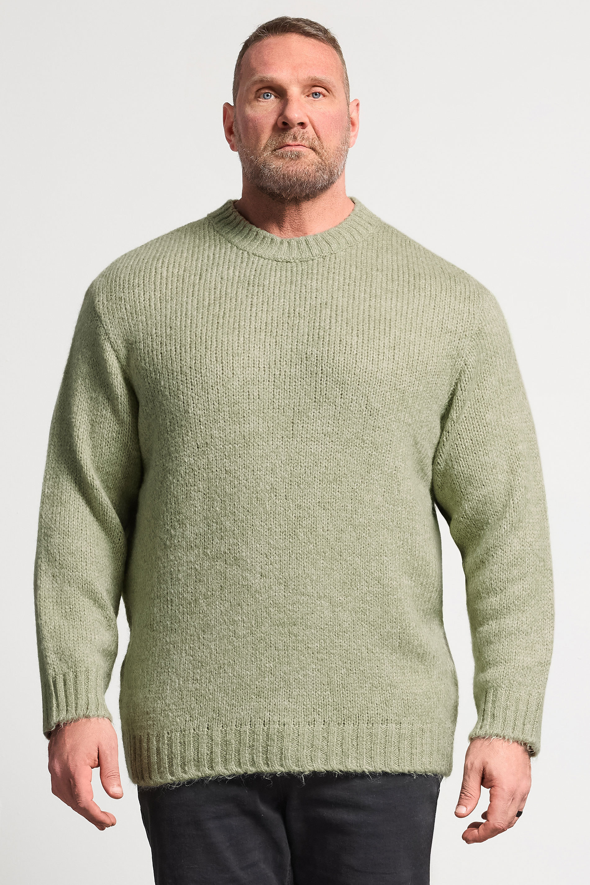 JACK & JONES Big & Tall Seagrass Green Crew Neck Knit Jumper | BadRhino 3