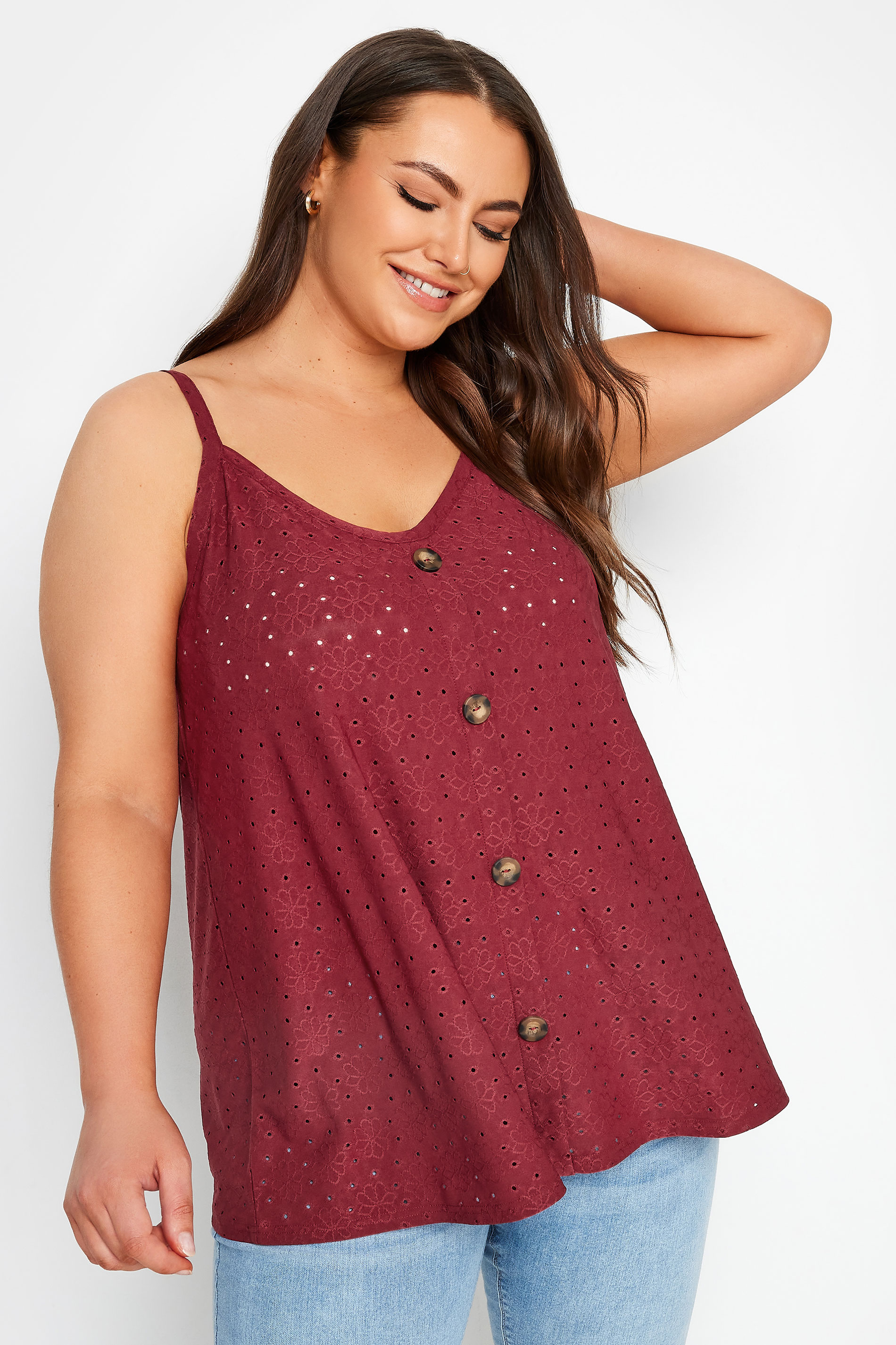 YOURS Plus Size Red Broderie Cami | Yours Clothing  1