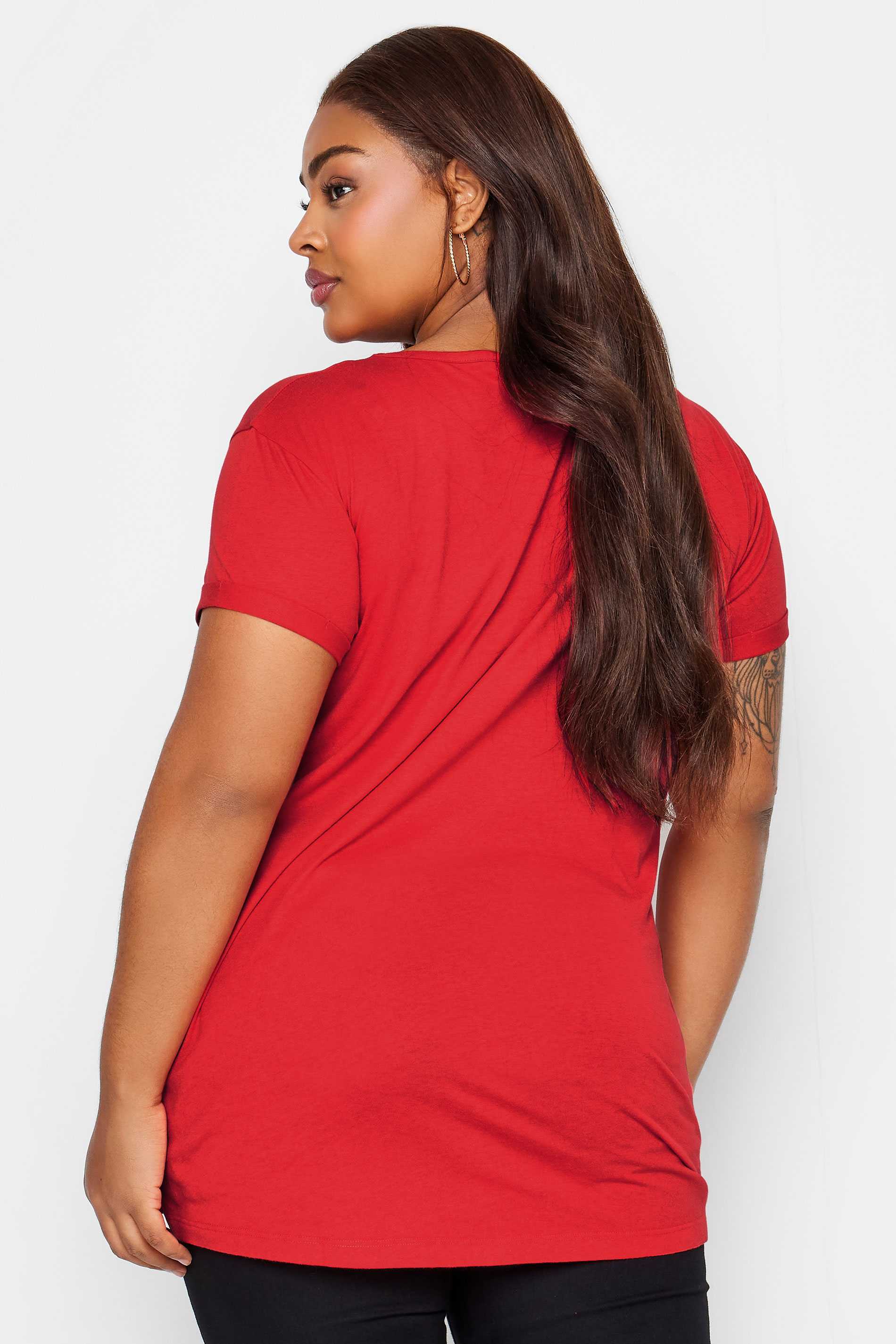 YOURS Curve Red Penguin Print 'Festive Vibes' Slogan Christmas T-Shirt | Yours Clothing  3