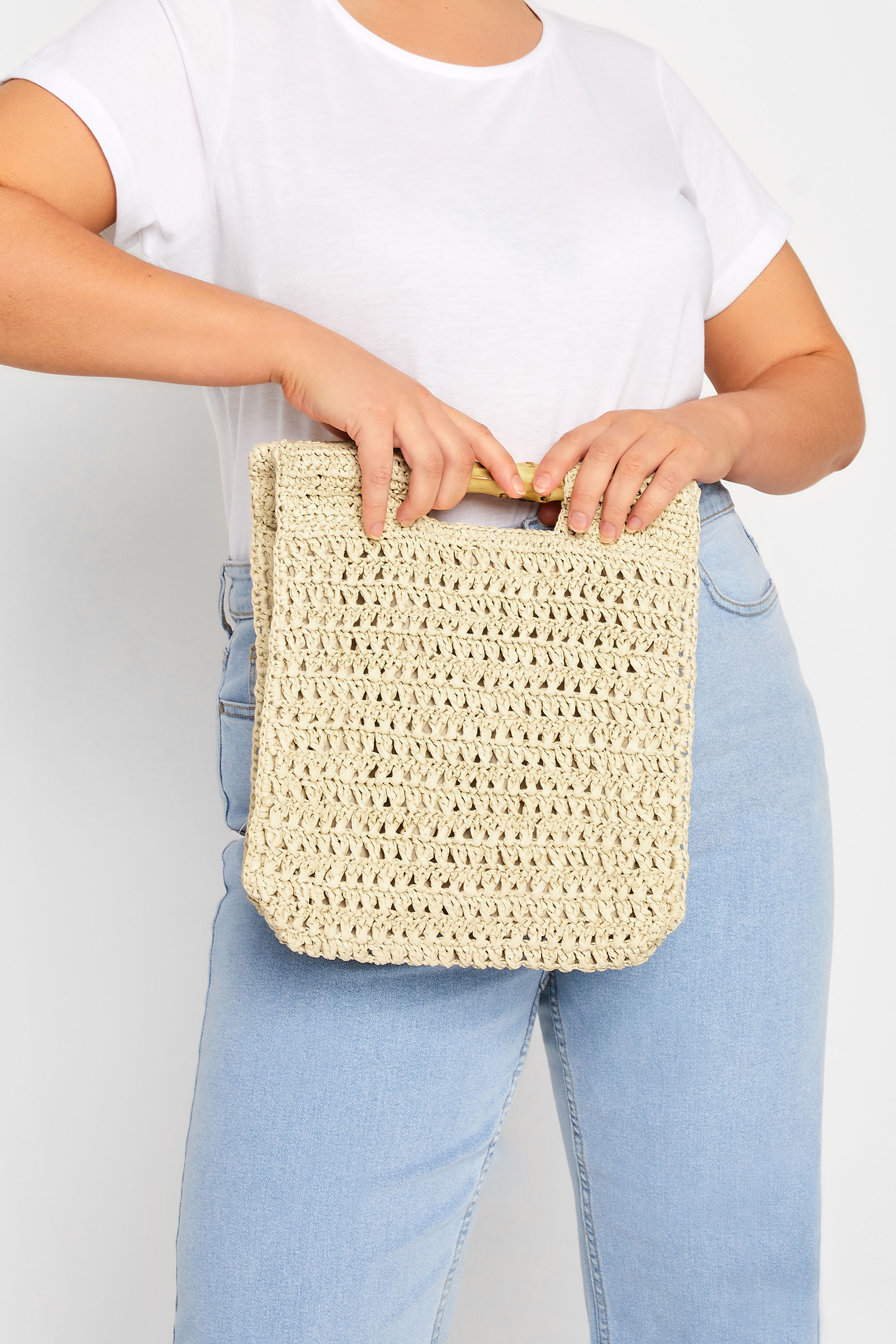 Natural Brown Crochet Bamboo Bag | Yours Clothing 1
