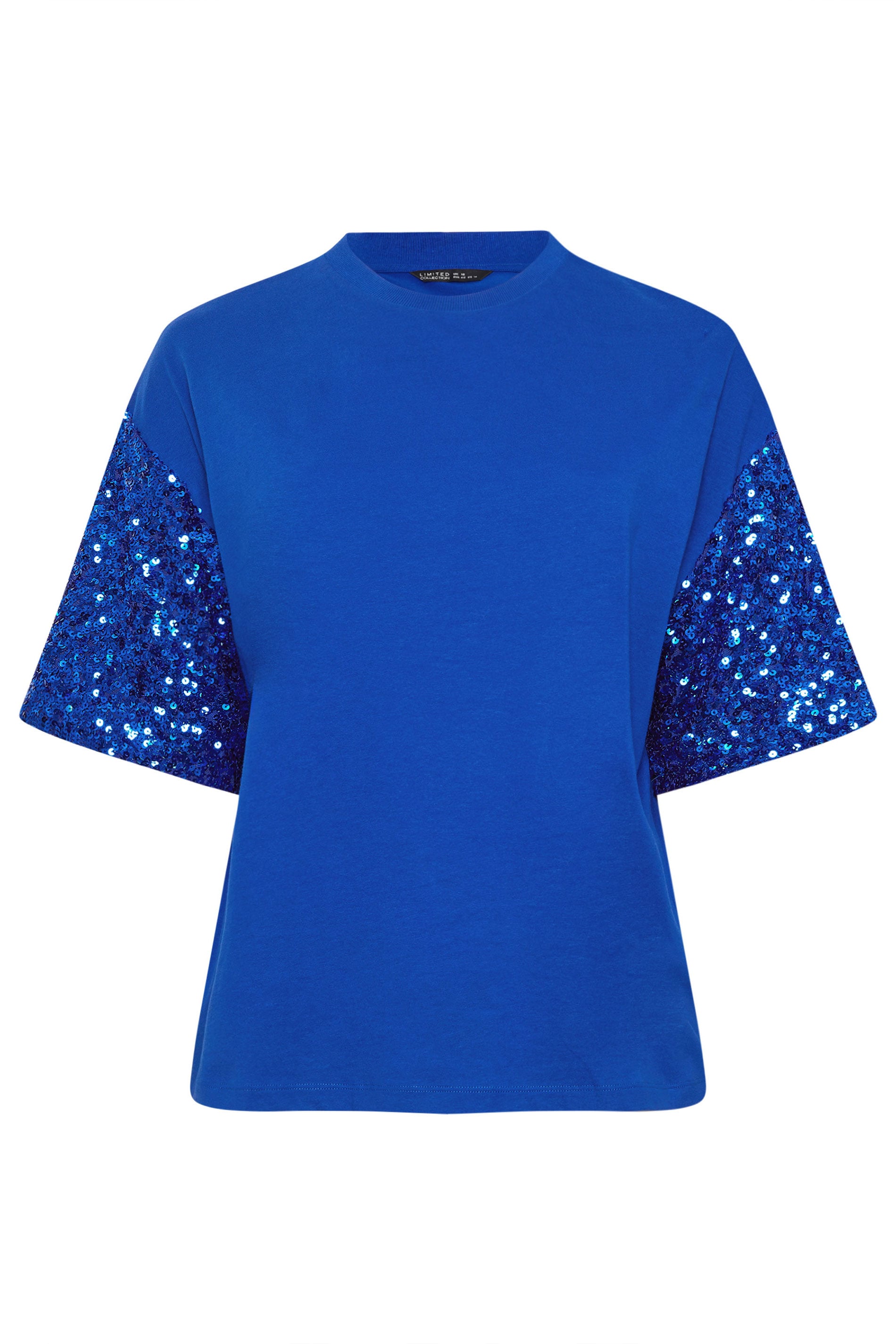 LIMITED COLLECTION Plus Size Cobalt Blue Sequin Sleeve T-Shirt | Yours Clothing 5
