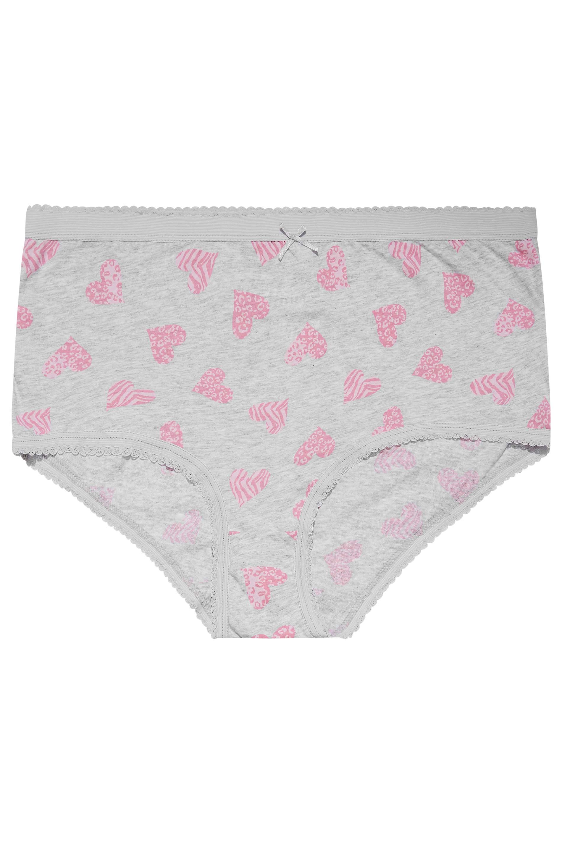 5 PACK Curve Grey & Pink Animal Print Heart Full Briefs | Yours Clothing 3