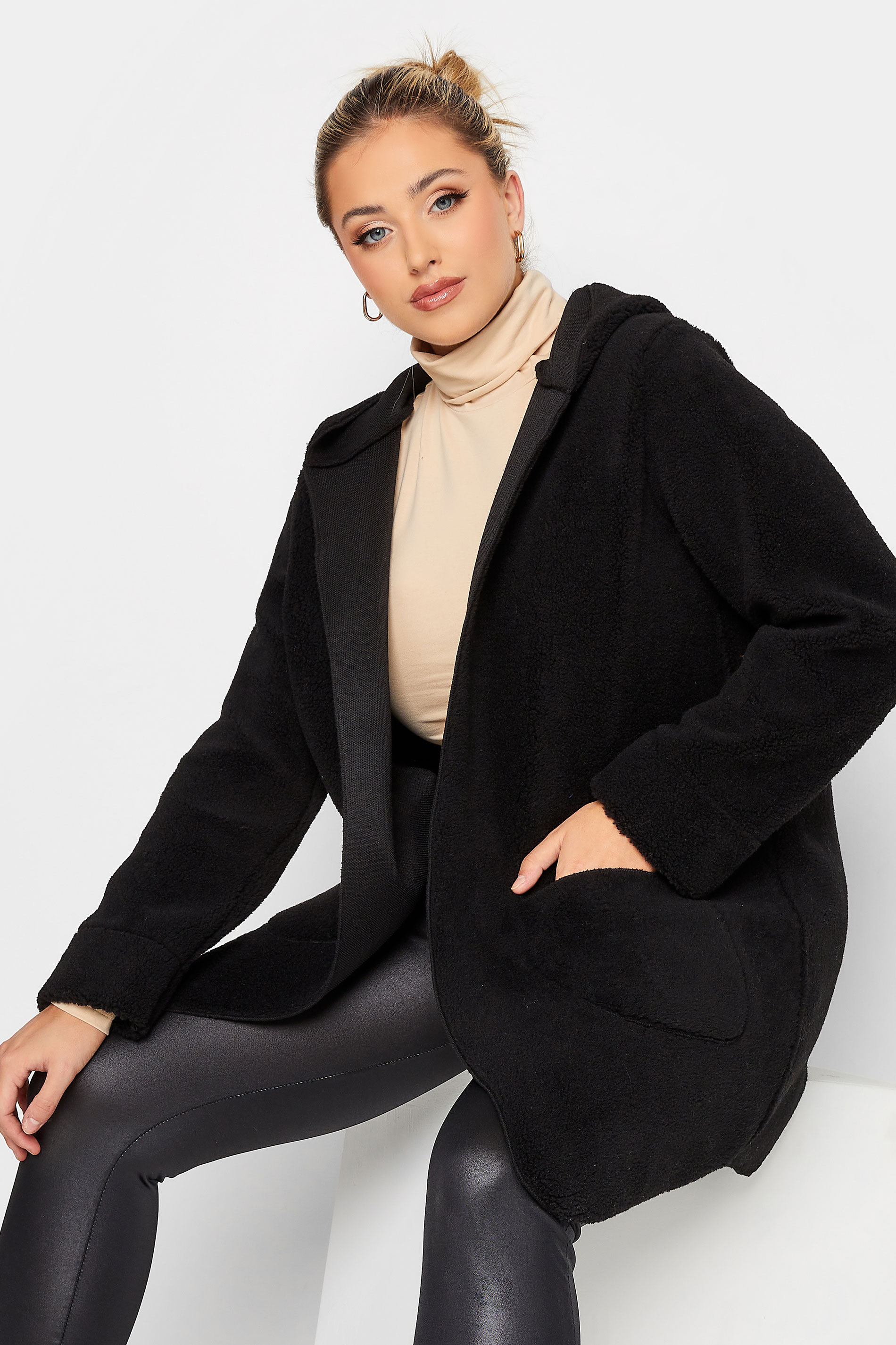 YOURS LUXURY Plus Size Black Teddy Hooded Jacket | Yours Clothing 1