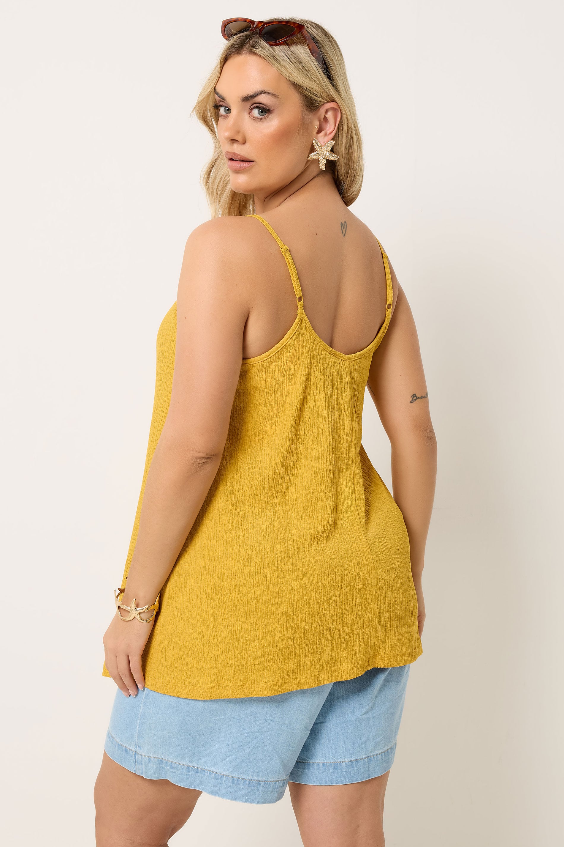 YOURS Plus Size Yellow Gathered Swing Vest Top | Yours Clothing 2