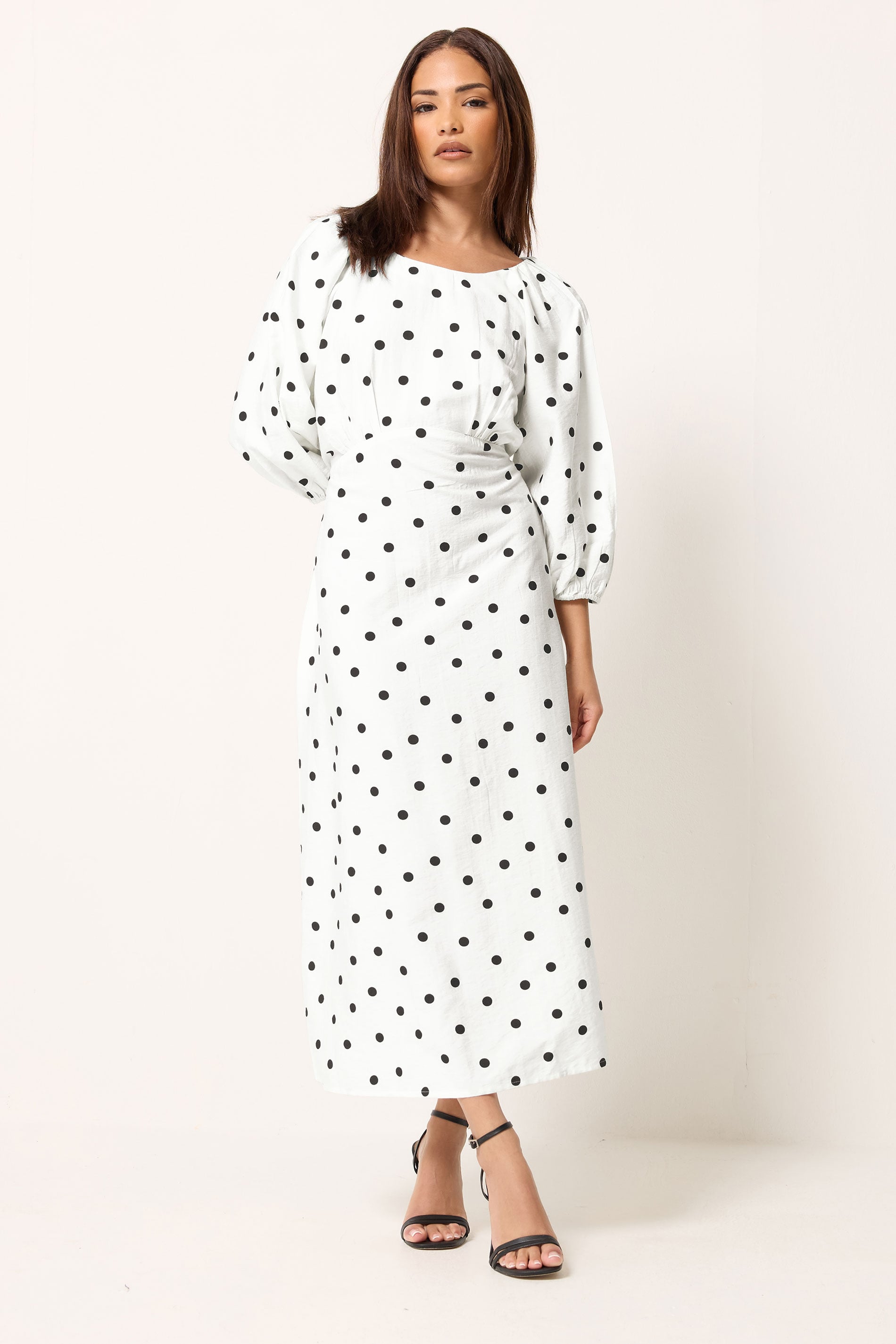 PixieGirl Petite Women's White Polka Dot Cotton Midi Dress | PixieGirl 1