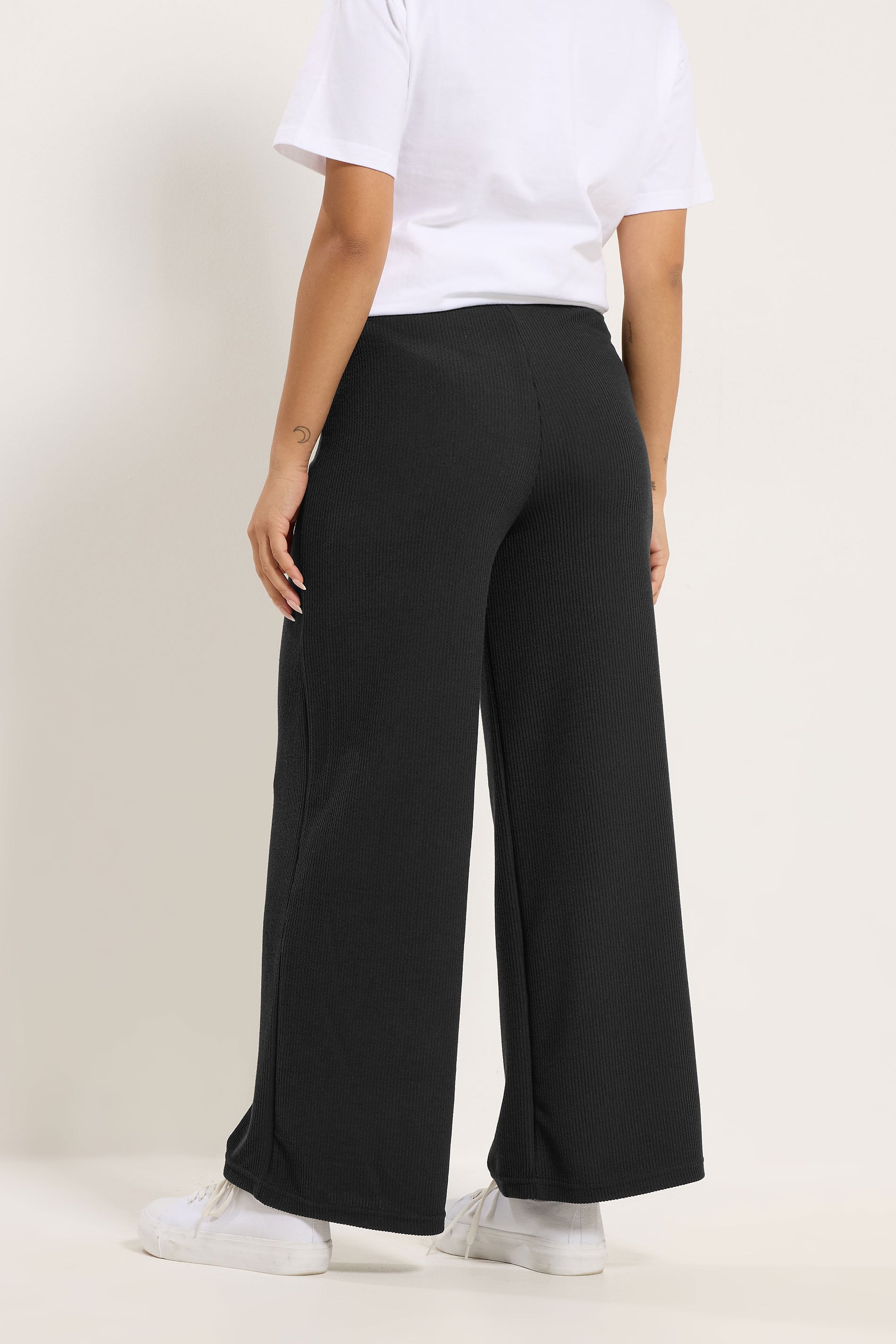M&Co Petite Black Ribbed Wide Leg Trousers | M&Co 4