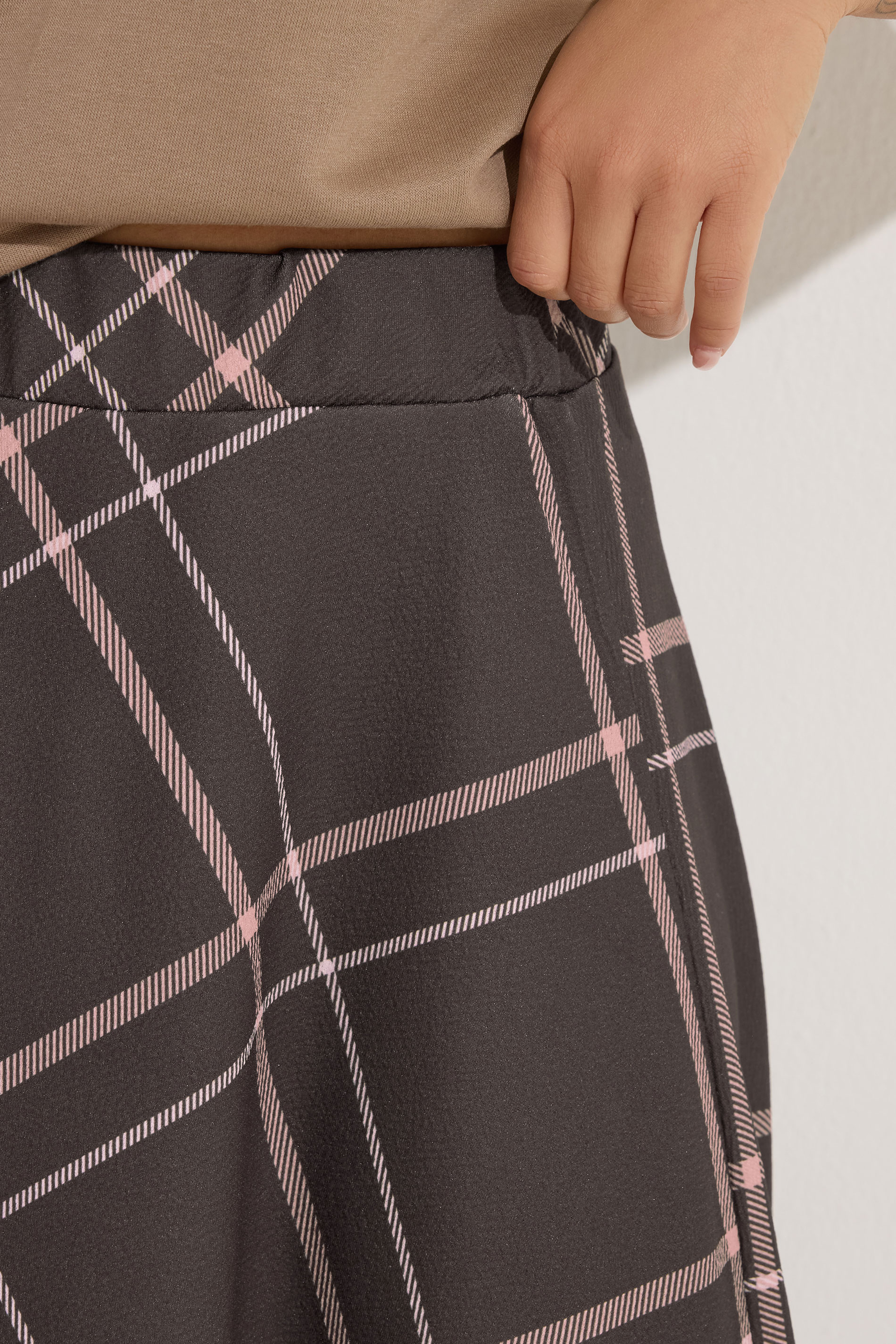 PixieGirl Petite Women's Chocolate Brown & Pink Check Midi Skirt | PixieGirl 4