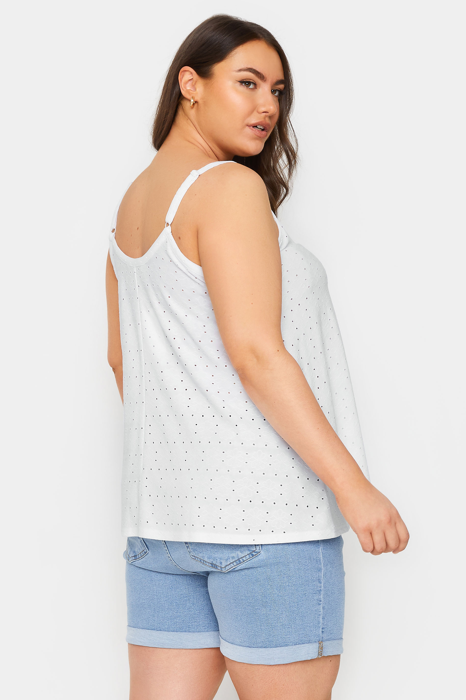 YOURS Plus Size White Broderie Anglaise Button Front Cami Top | Yours Clothing 3