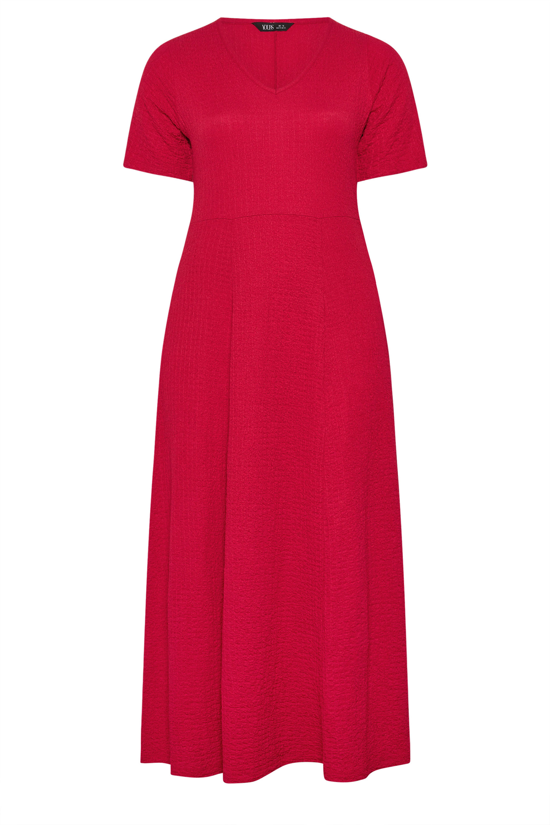 YOURS Plus Size Red Textured V-Neckline Maxi Dress | Yours Clothing 5