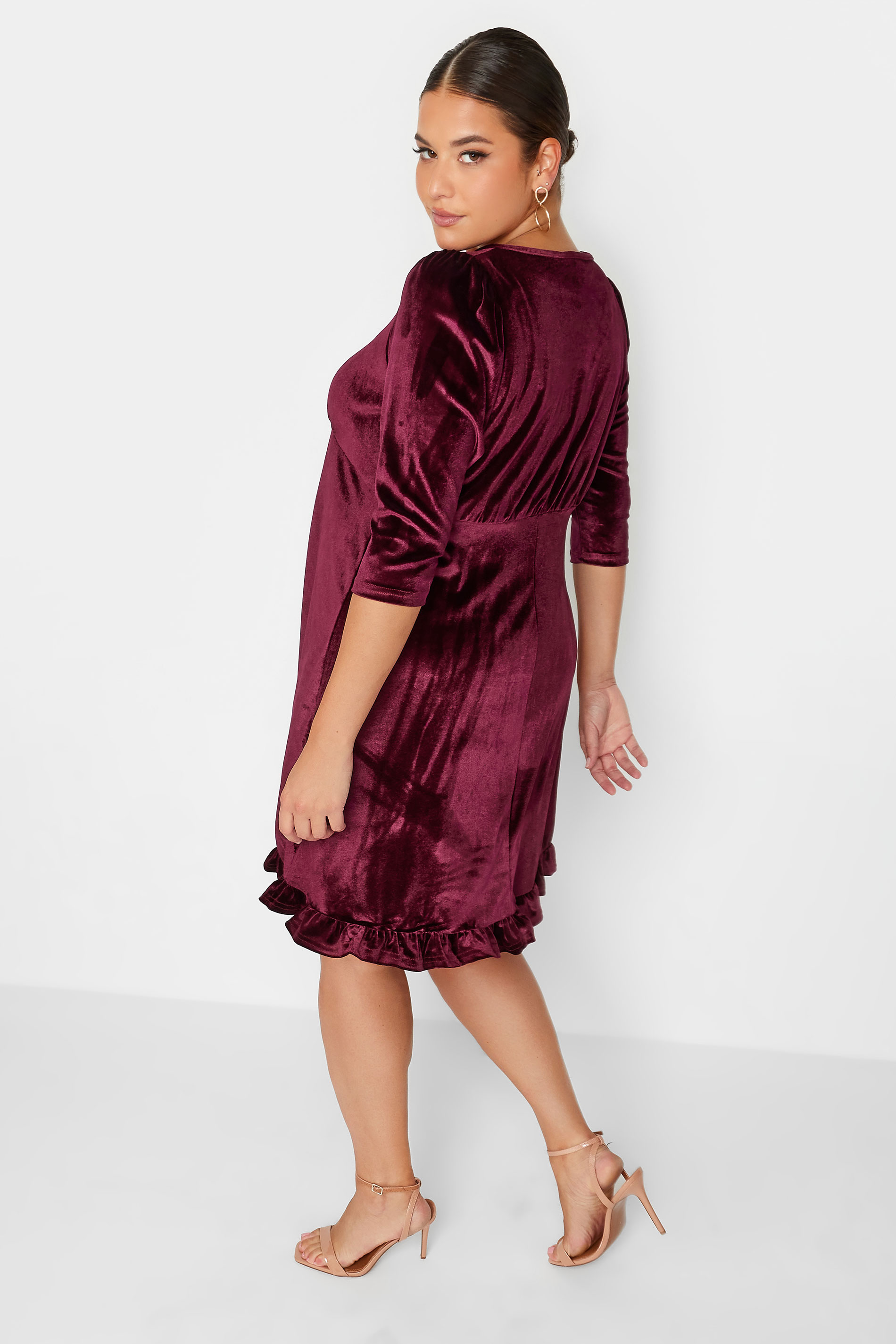 Curve Plus Size Womens Burgundy Red Velvet Midi Dress 3