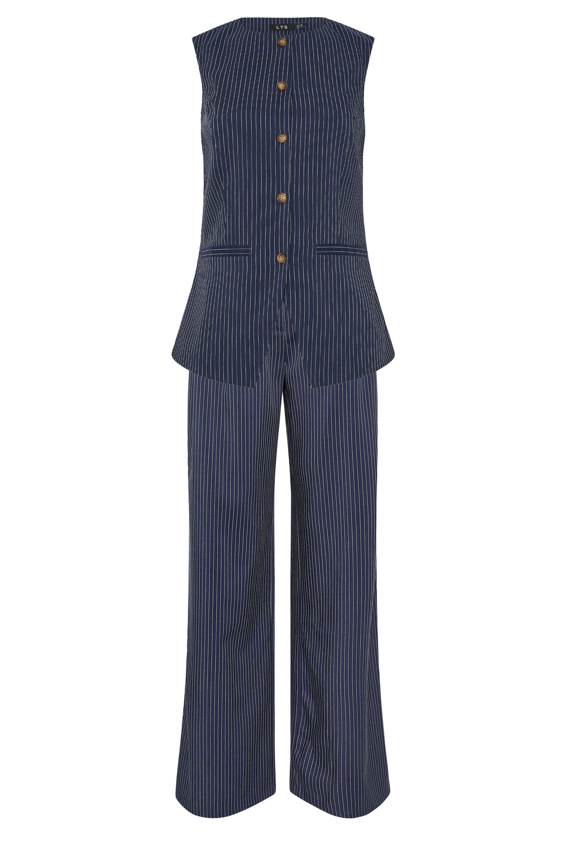 LTS Tall Women's Set Navy Blue Pinstripe Waistcoat & Wide Leg Trousers | Long Tall Sally 8