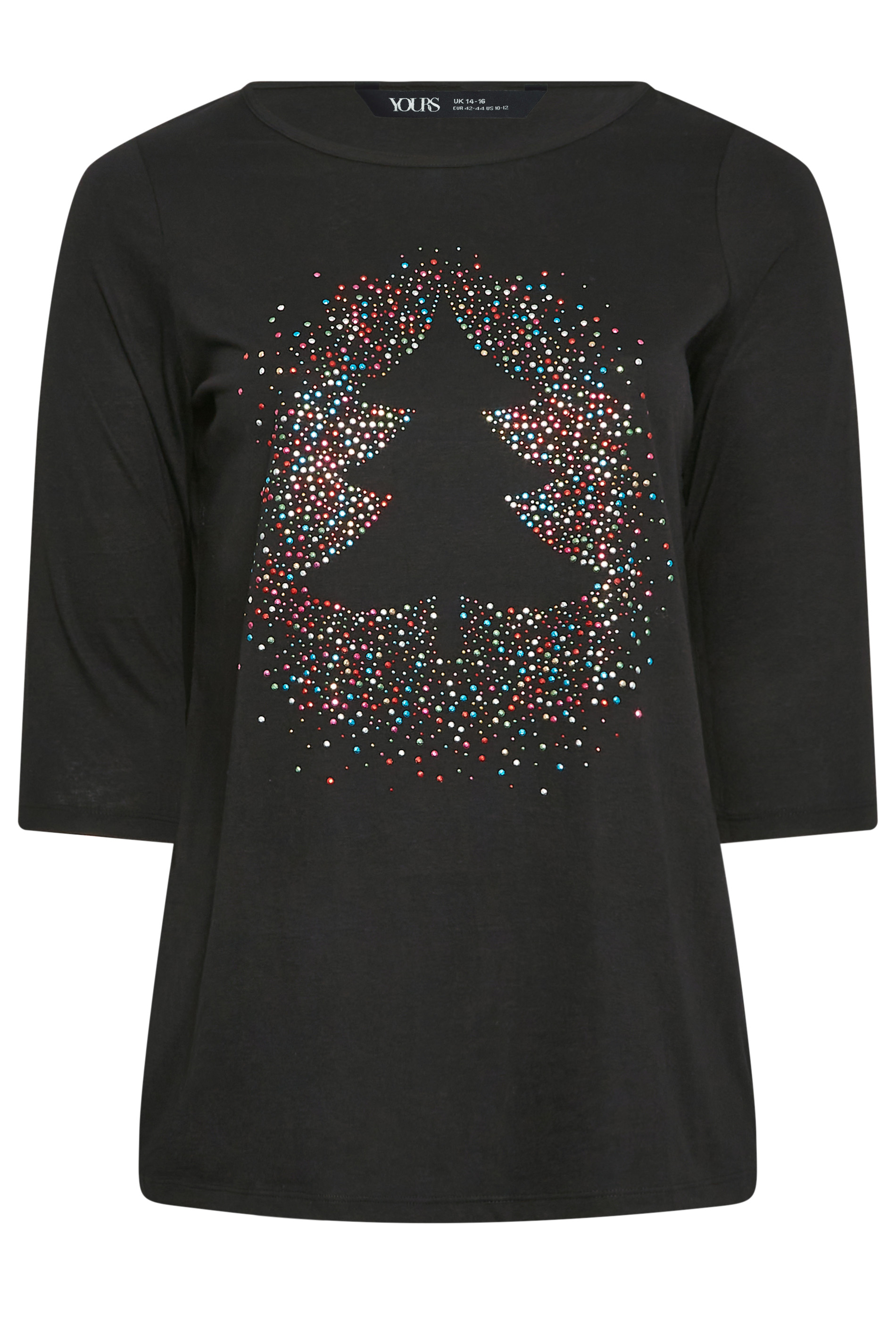 YOURS Plus Size Black Christmas Tree Novelty T-Shirt | Yours Clothing