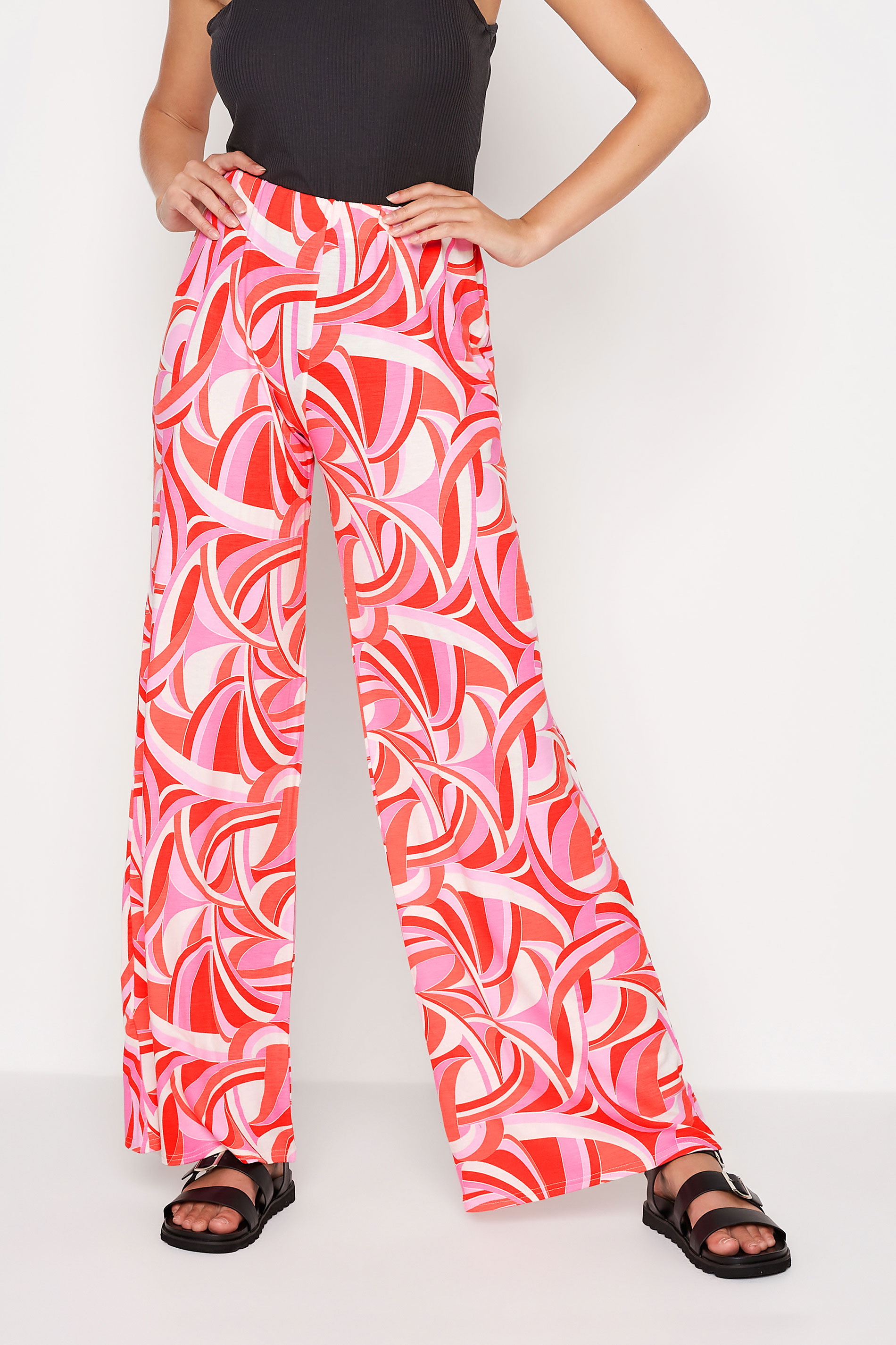 LTS Tall Women's Pink Swirl Print Wide Leg Trousers | Long Tall Sally 1