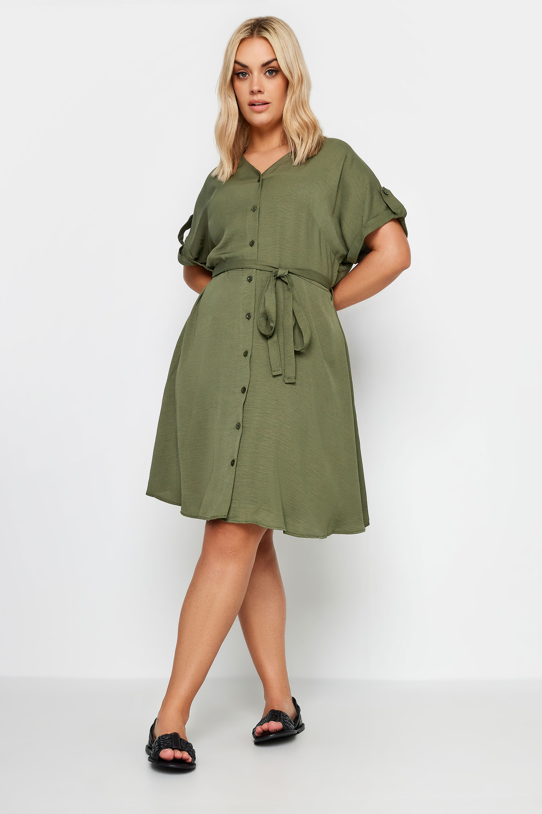 YOURS Curve Plus Size Khaki Green Utility Dress | Yours Clothing  1