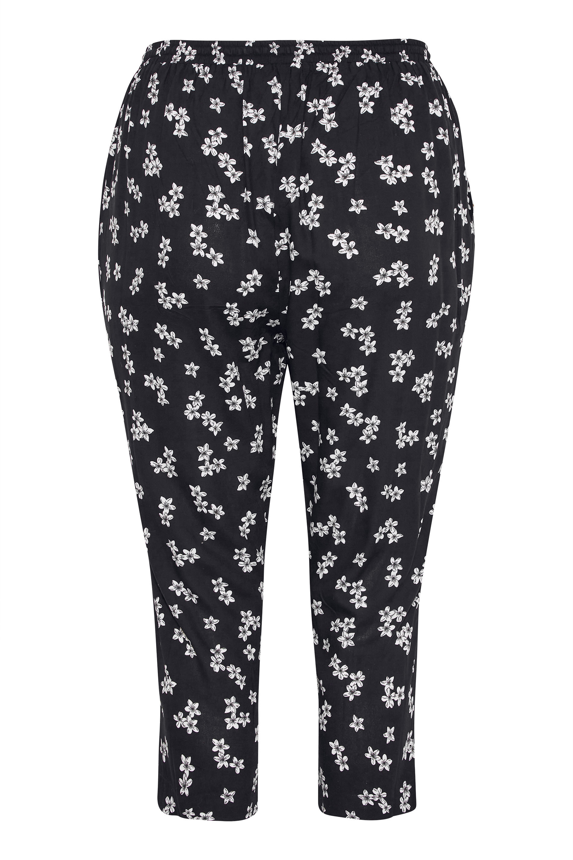 Grande taille  Pantalons Grande taille  Joggings | Jogging Noir Floral Léger Pantacourt - WE89700