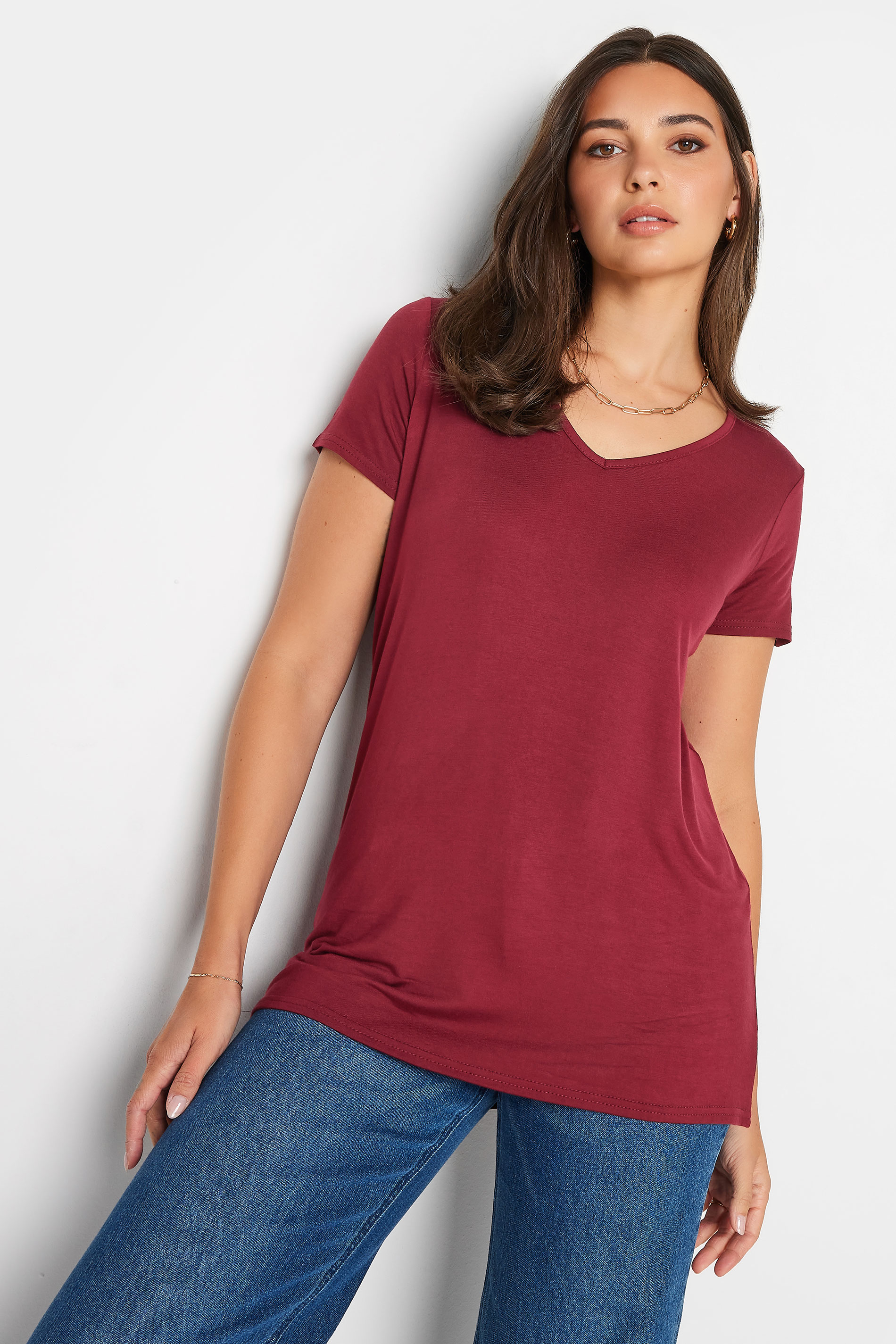 LTS Tall Women's Berry Red V-Neck T-Shirt | Long Tall Sally 1