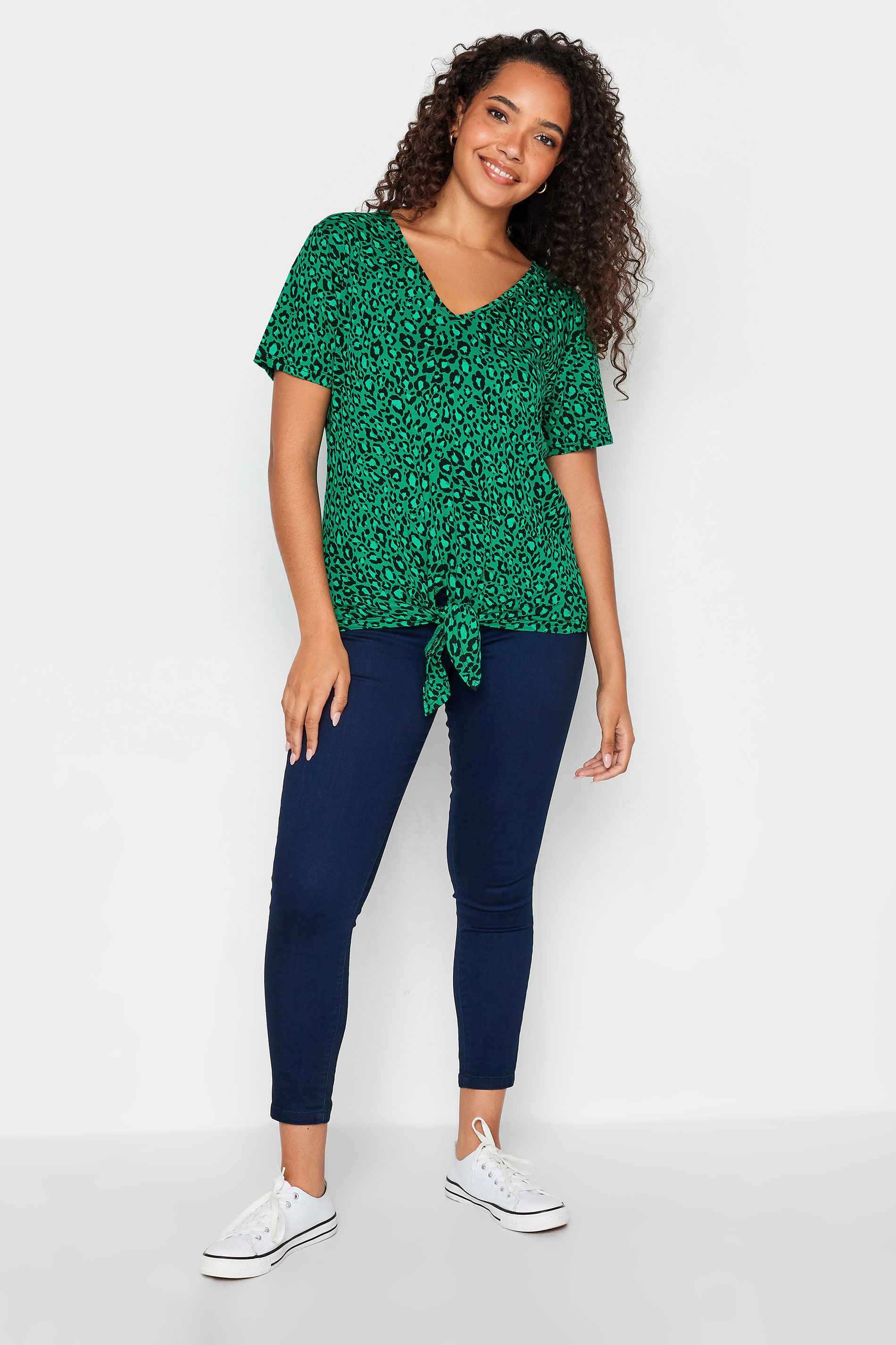 M&Co Green Leopard Print Tie Detail T-Shirt | M&Co  2