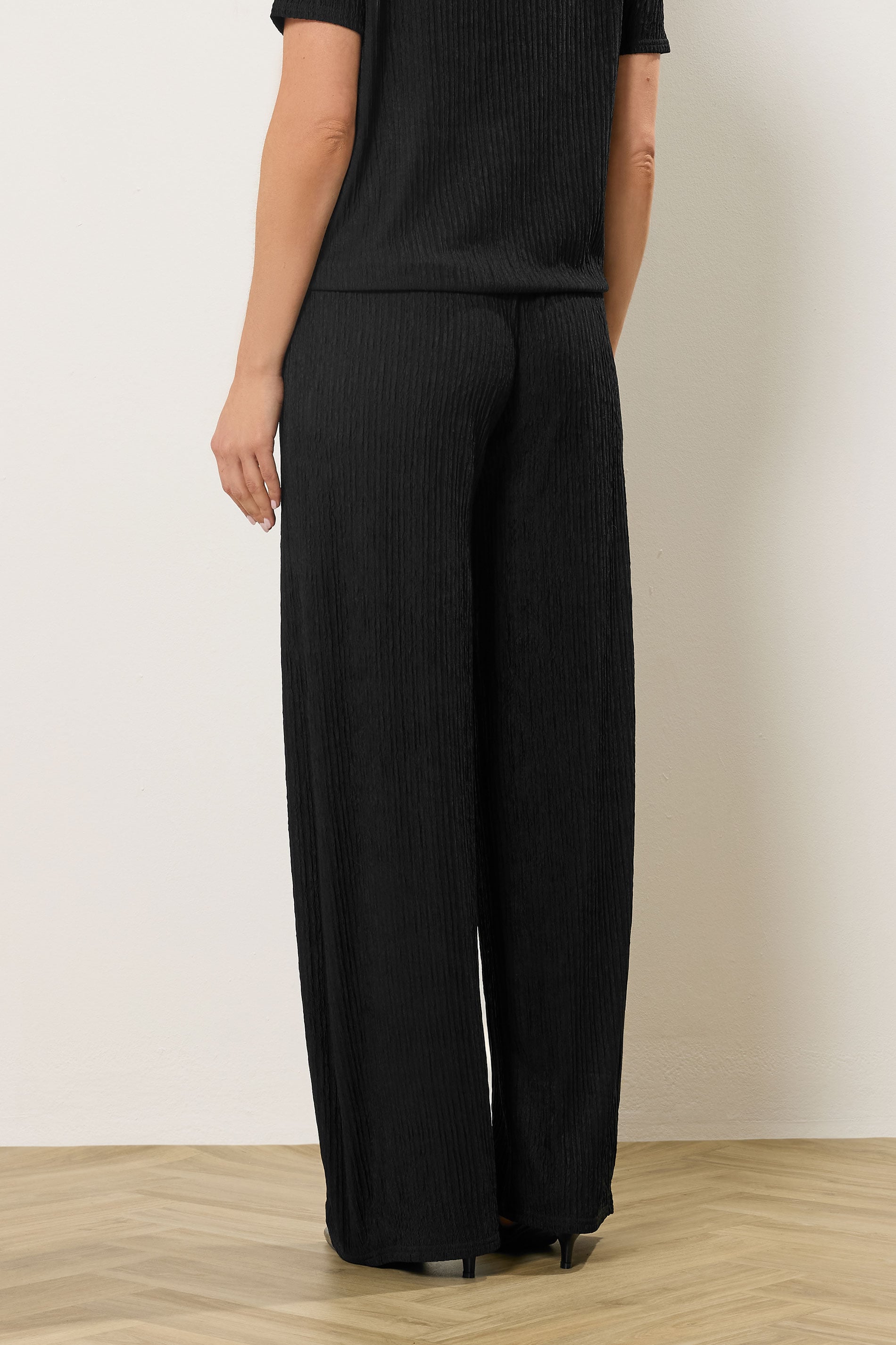 LTS Tall Black Textured Elasticated Waist Wide Leg Trousers | Long Tall Sally 2