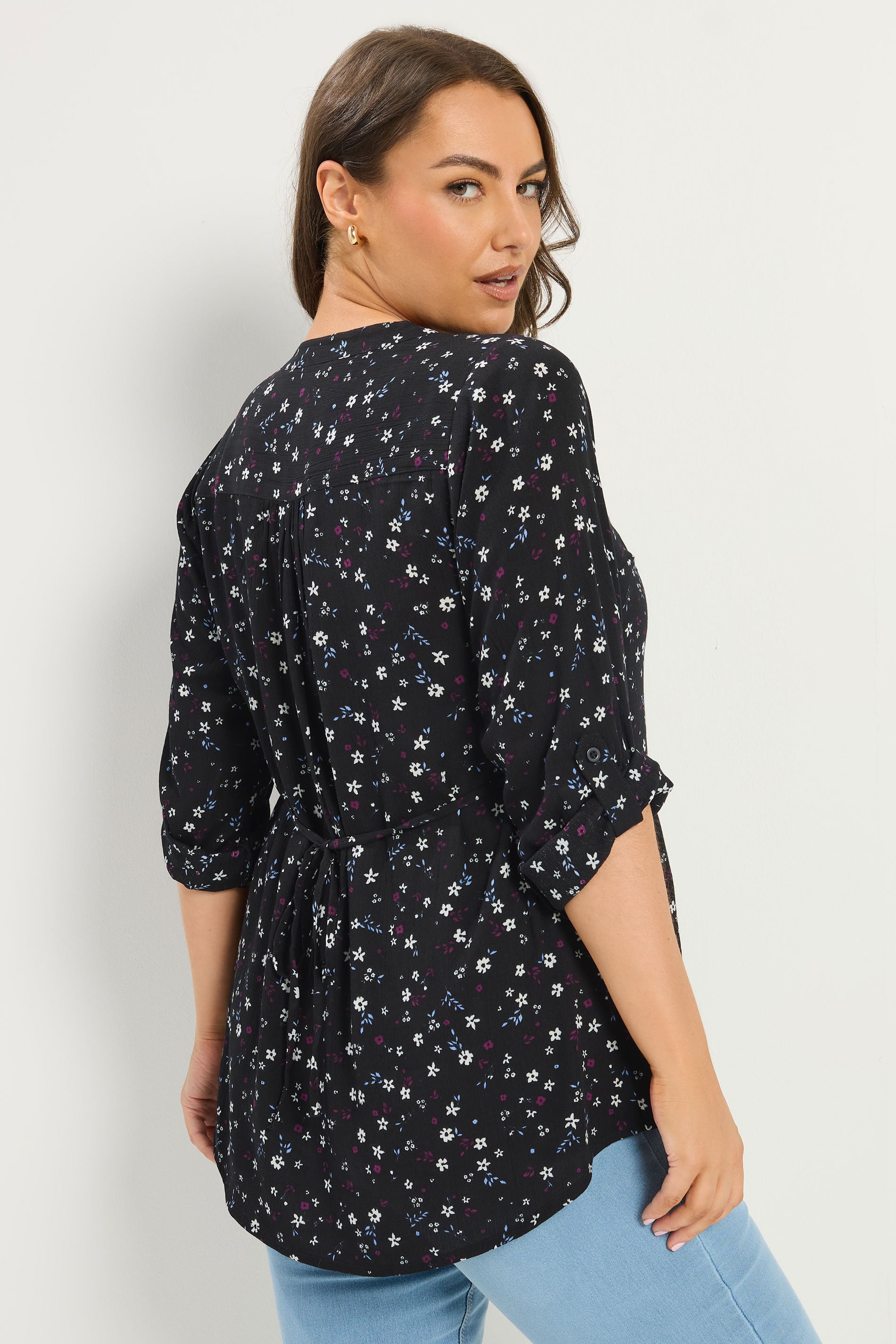 YOURS Plus Size Black Floral Pintuck Top | Yours Clothing 2
