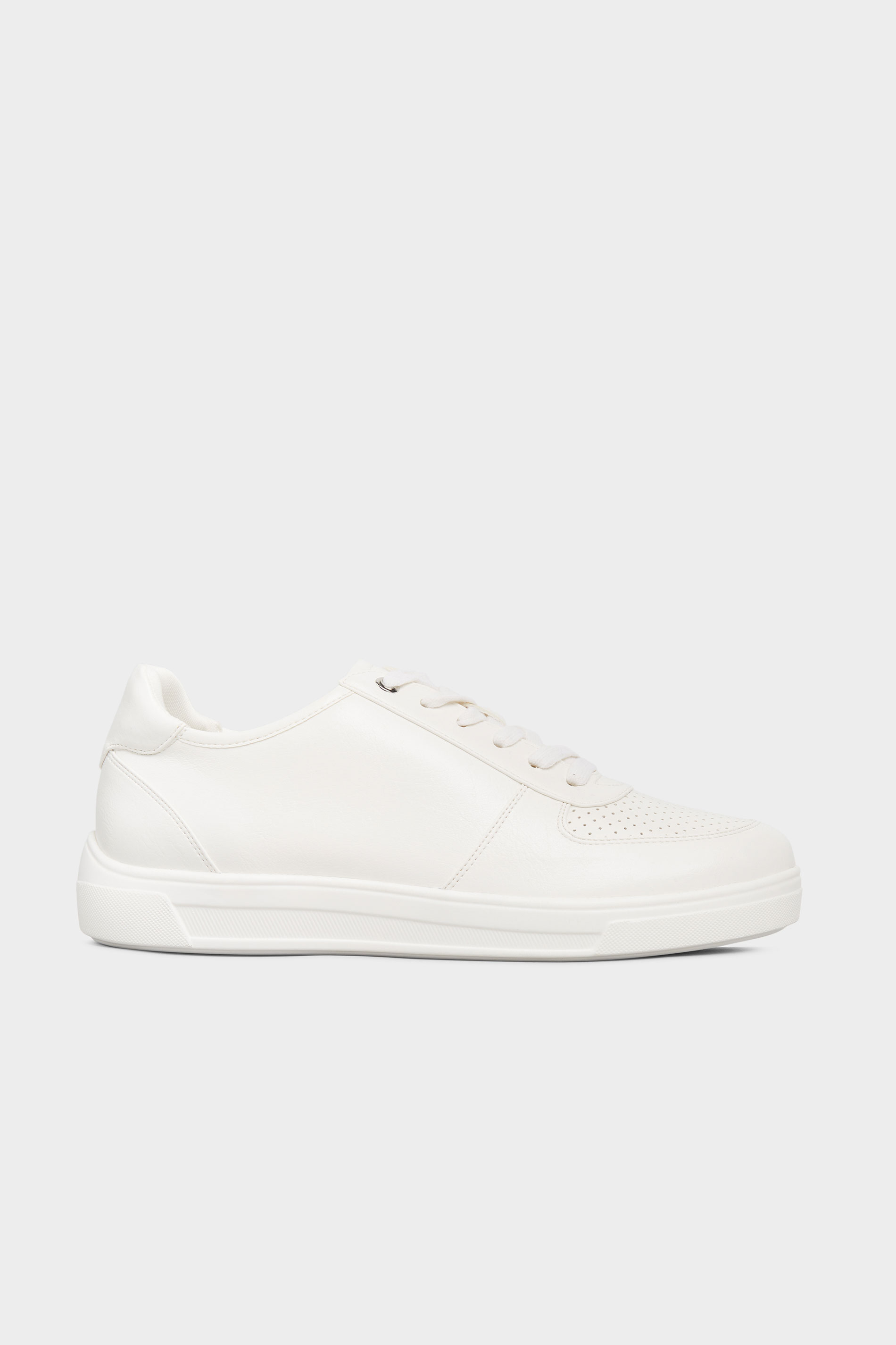 White Vegan Leather Lace Up Trainers In Extra Wide Fit | Yours Clothing