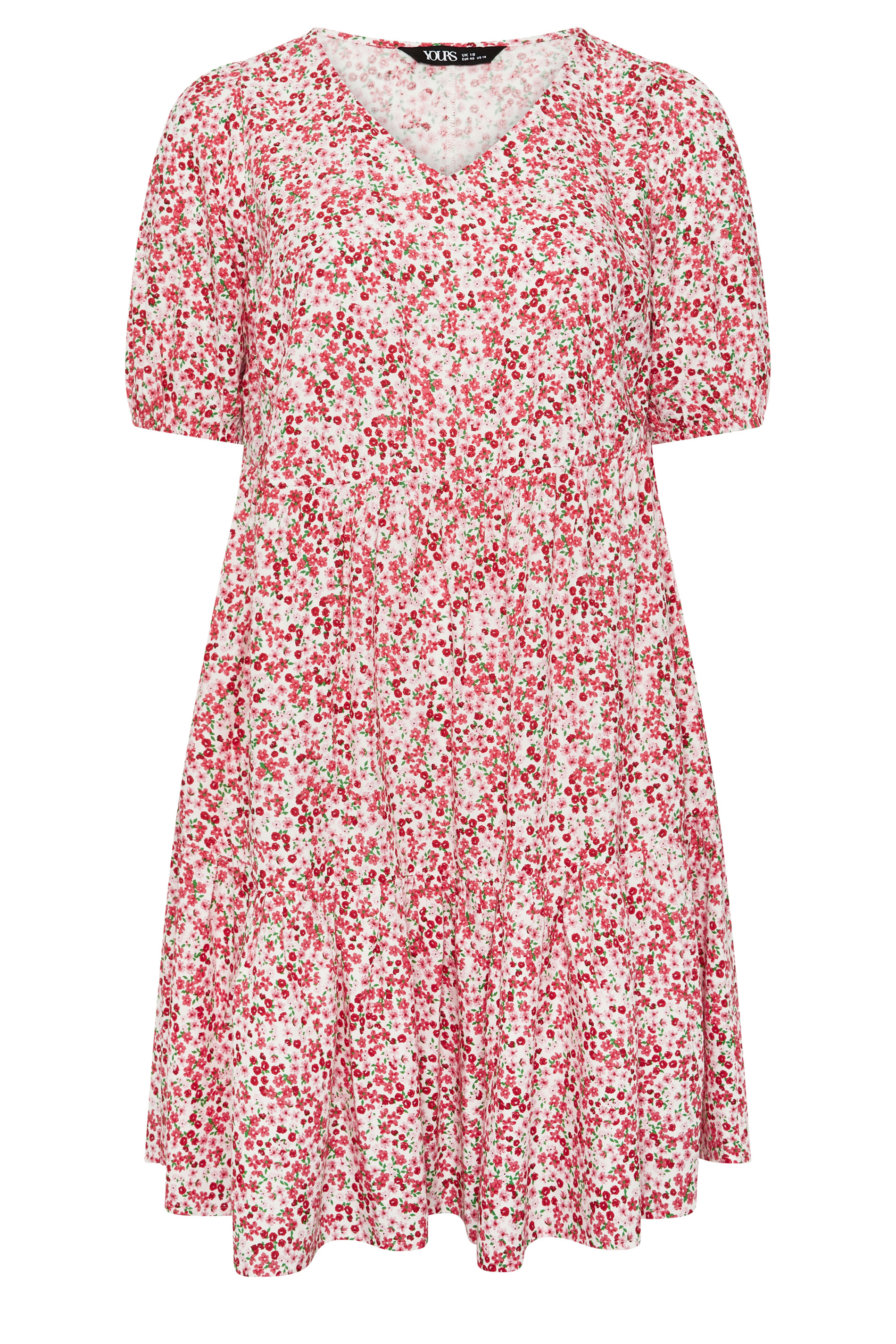 YOURS Plus Size Pink & White Floral Tiered Smock Dress | Yours Clothing 5