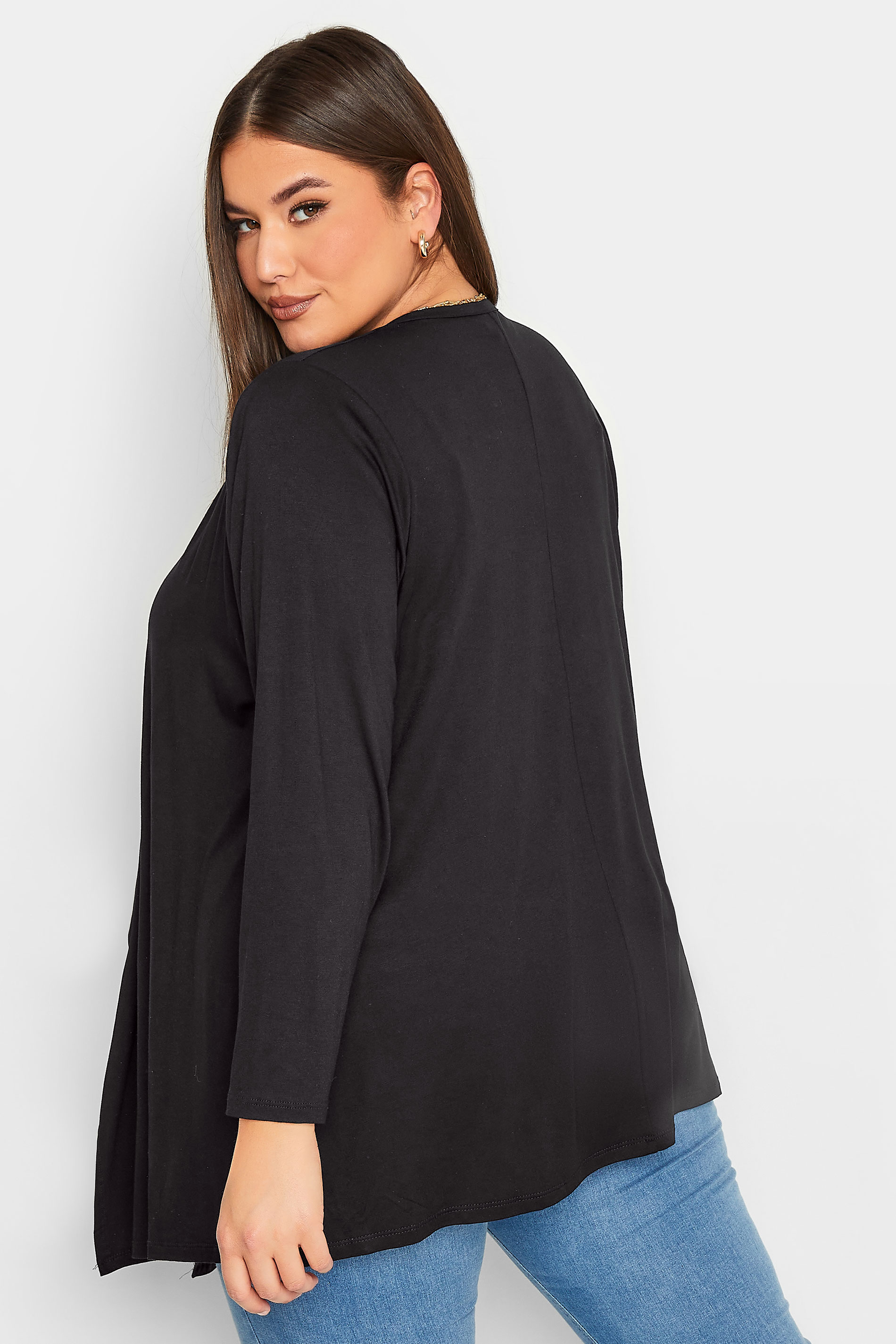 YOURS Plus Size Black Edge To Edge Waterfall Jersey Cardigan | Yours Clothing 3