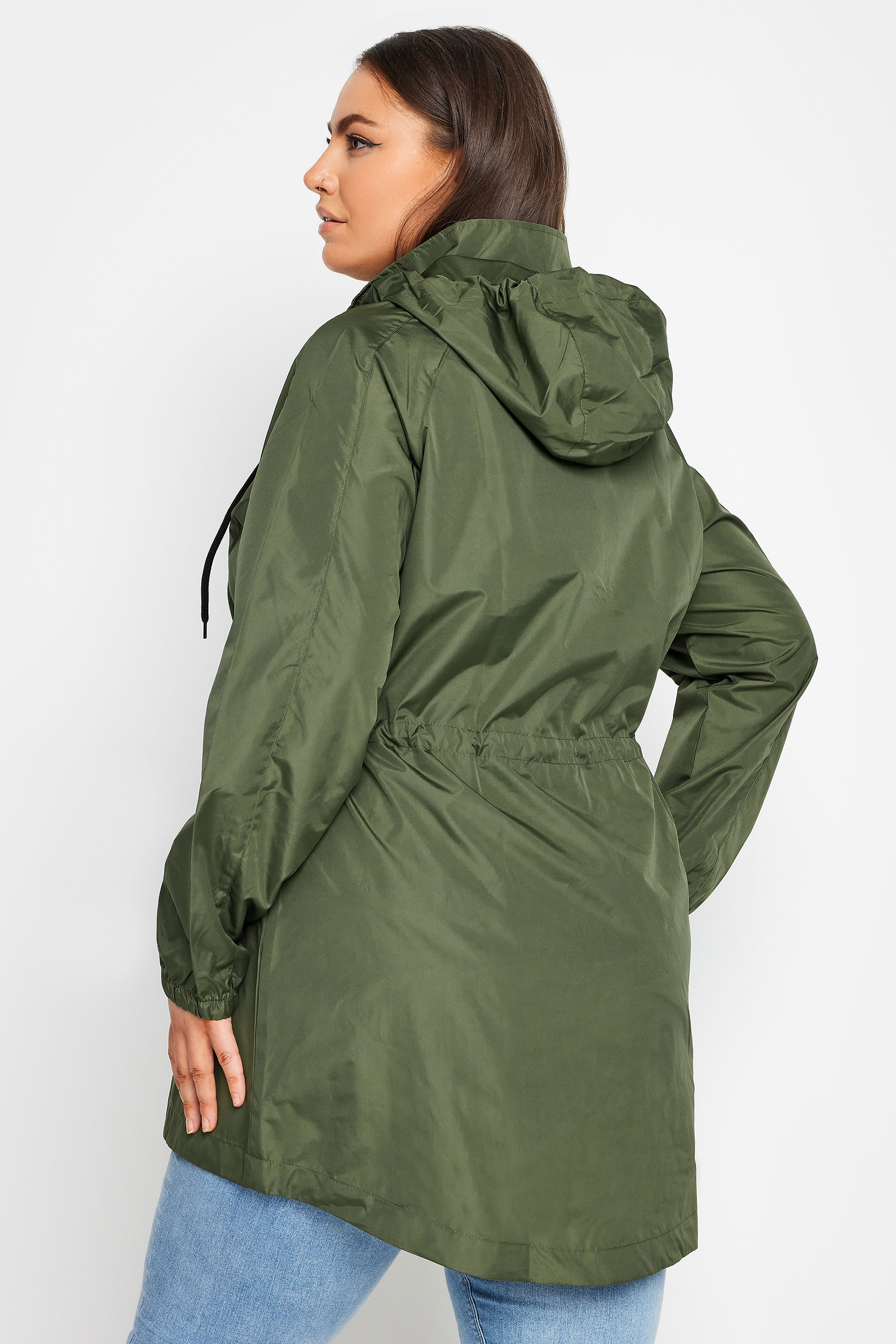 YOURS Plus Size Khaki Green Drawstring Lightweight Parka Jacket | Yours Clothing 3