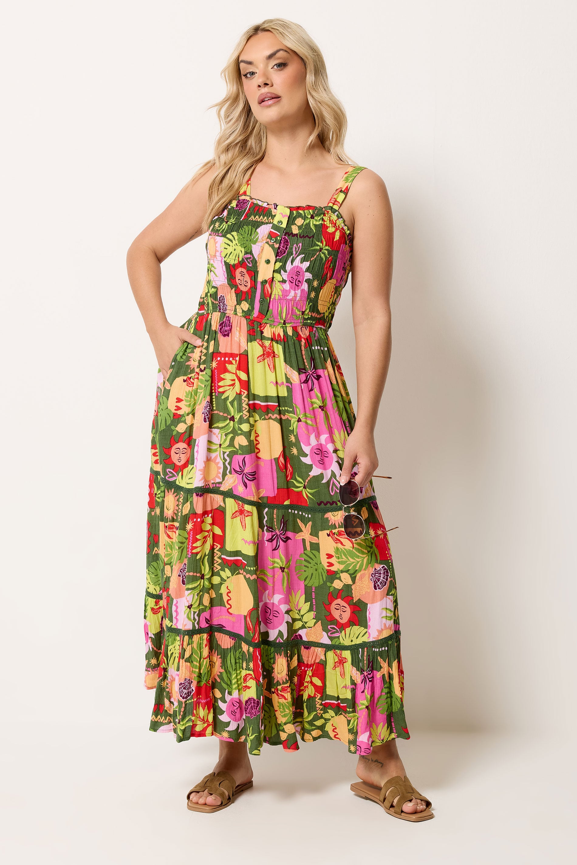 YOURS Plus Size Green Mixed Shell Placket Dress | Yours Clothing 3