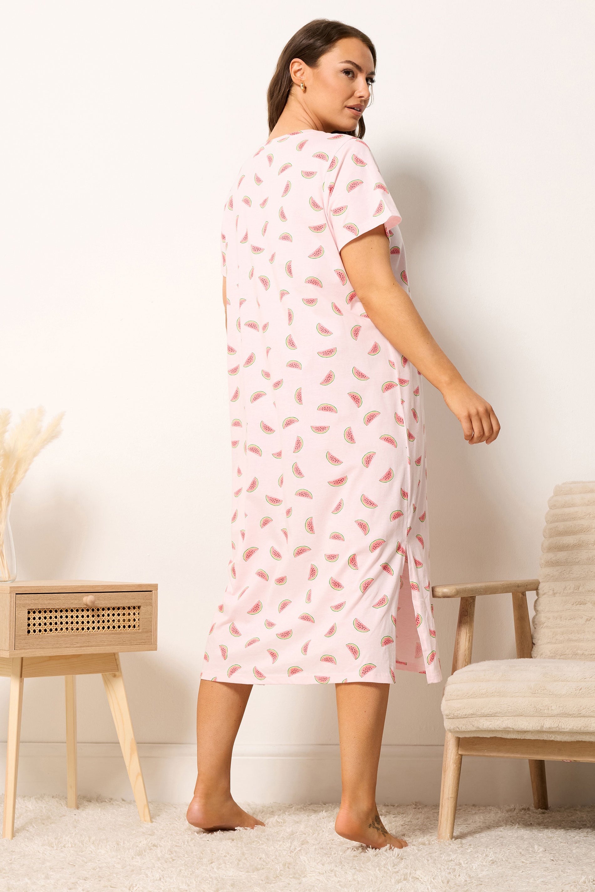 YOURS Plus Size Pink Watermelon Print Nightdress | Yours Clothing 2