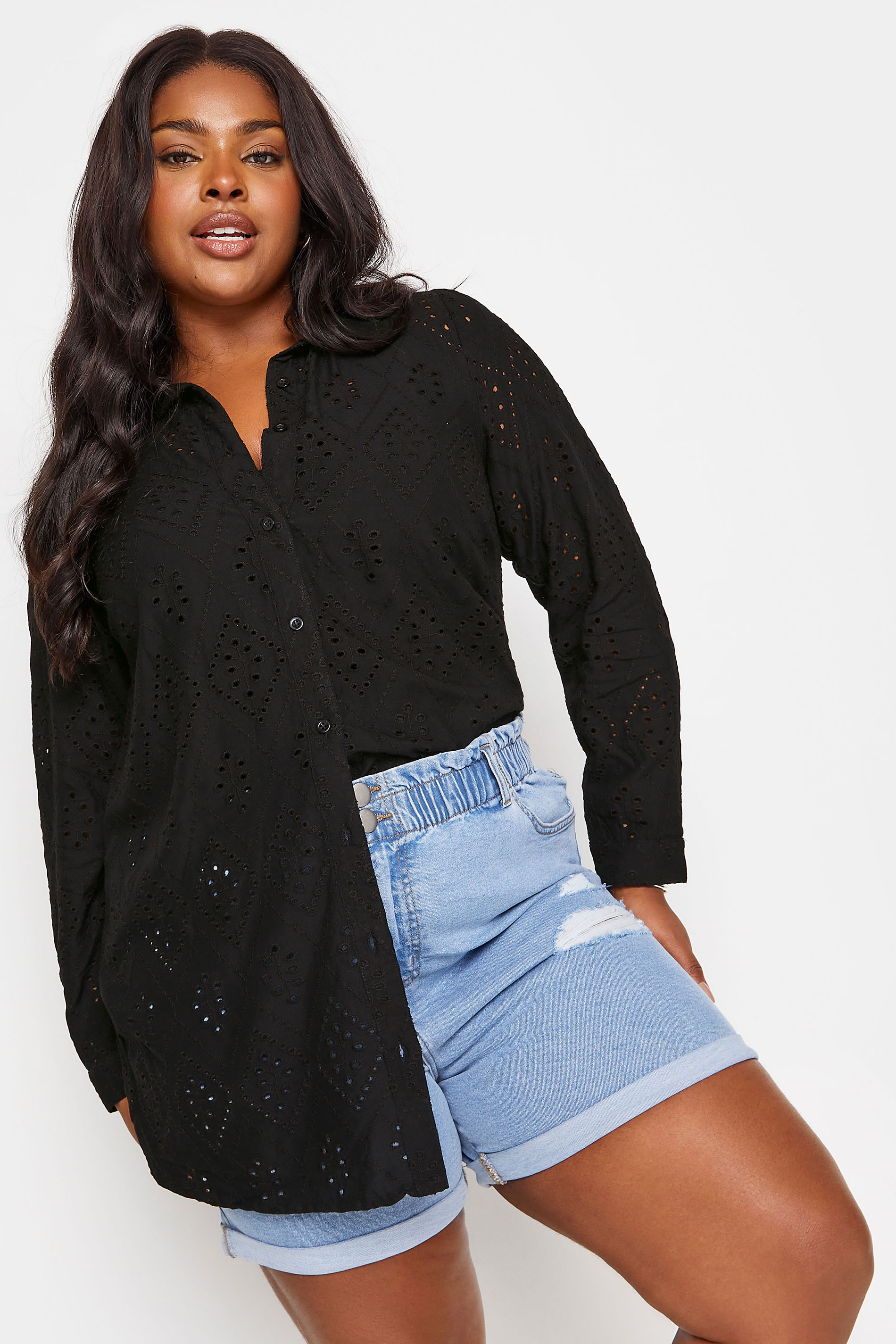 YOURS Plus Size Black Broderie Shirt | Yours Clothing 2