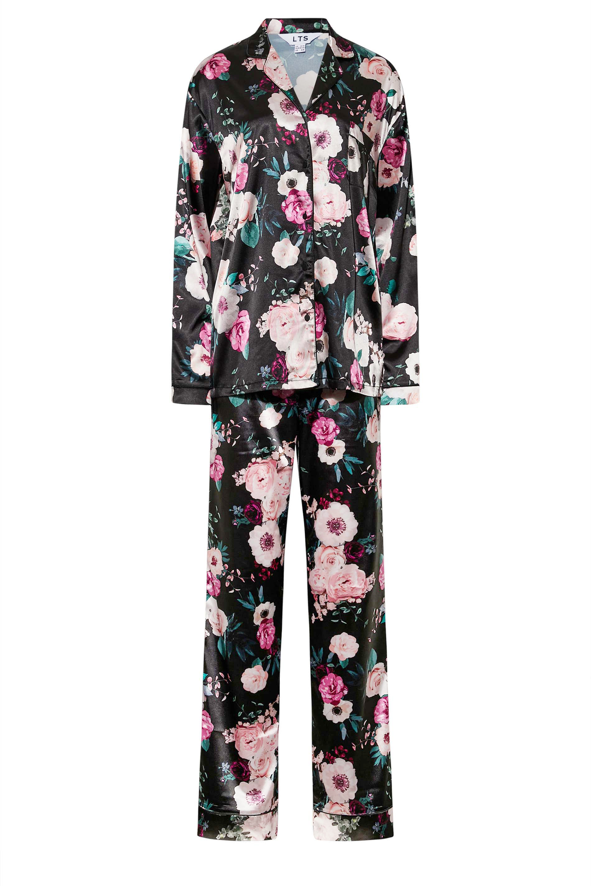 LTS Tall Women's Black Floral Satin Pyjama Set | Long Tall Sally  2