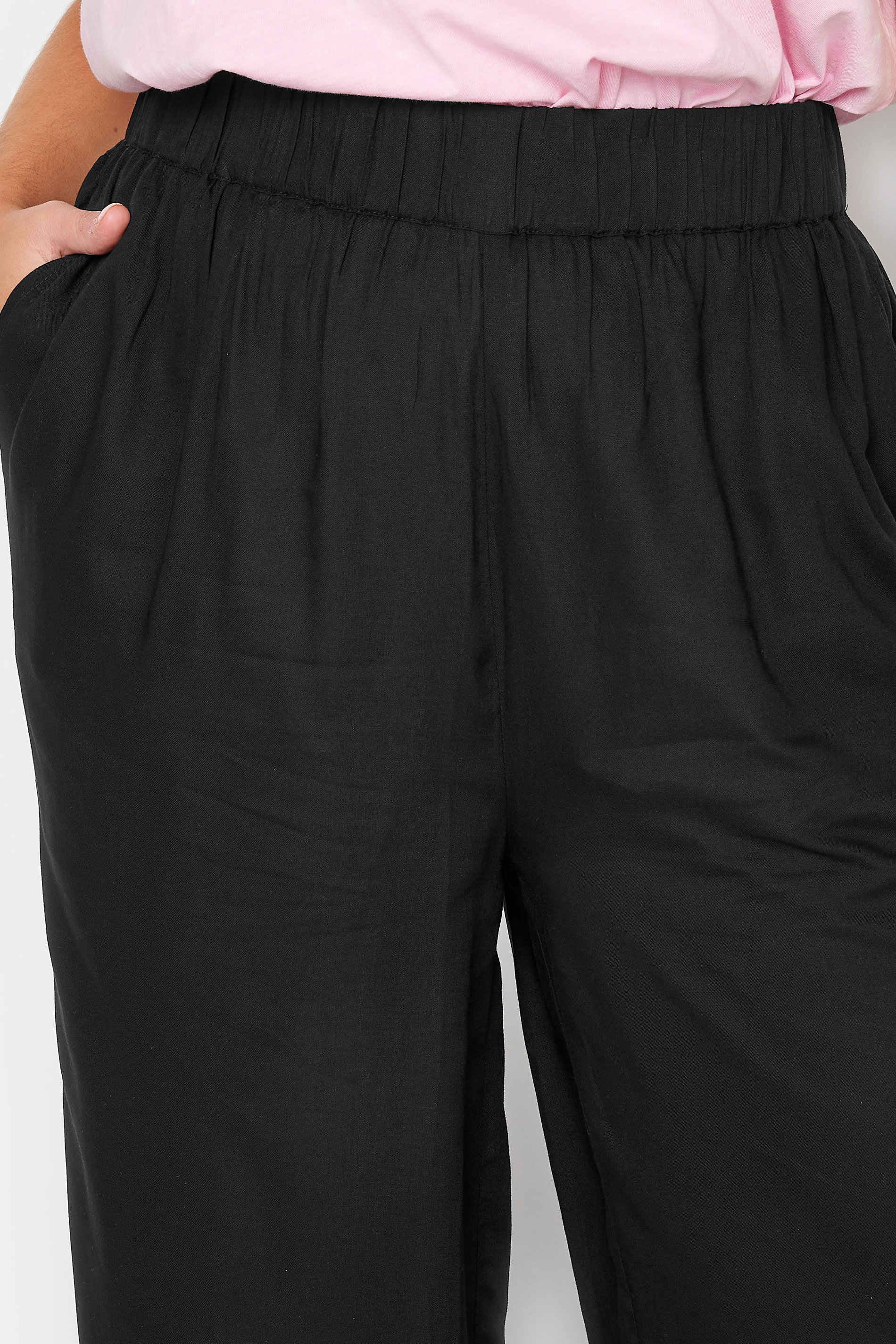 YOURS Plus Size Black Pull-On Wide Leg Trousers | Yours Clothing 3