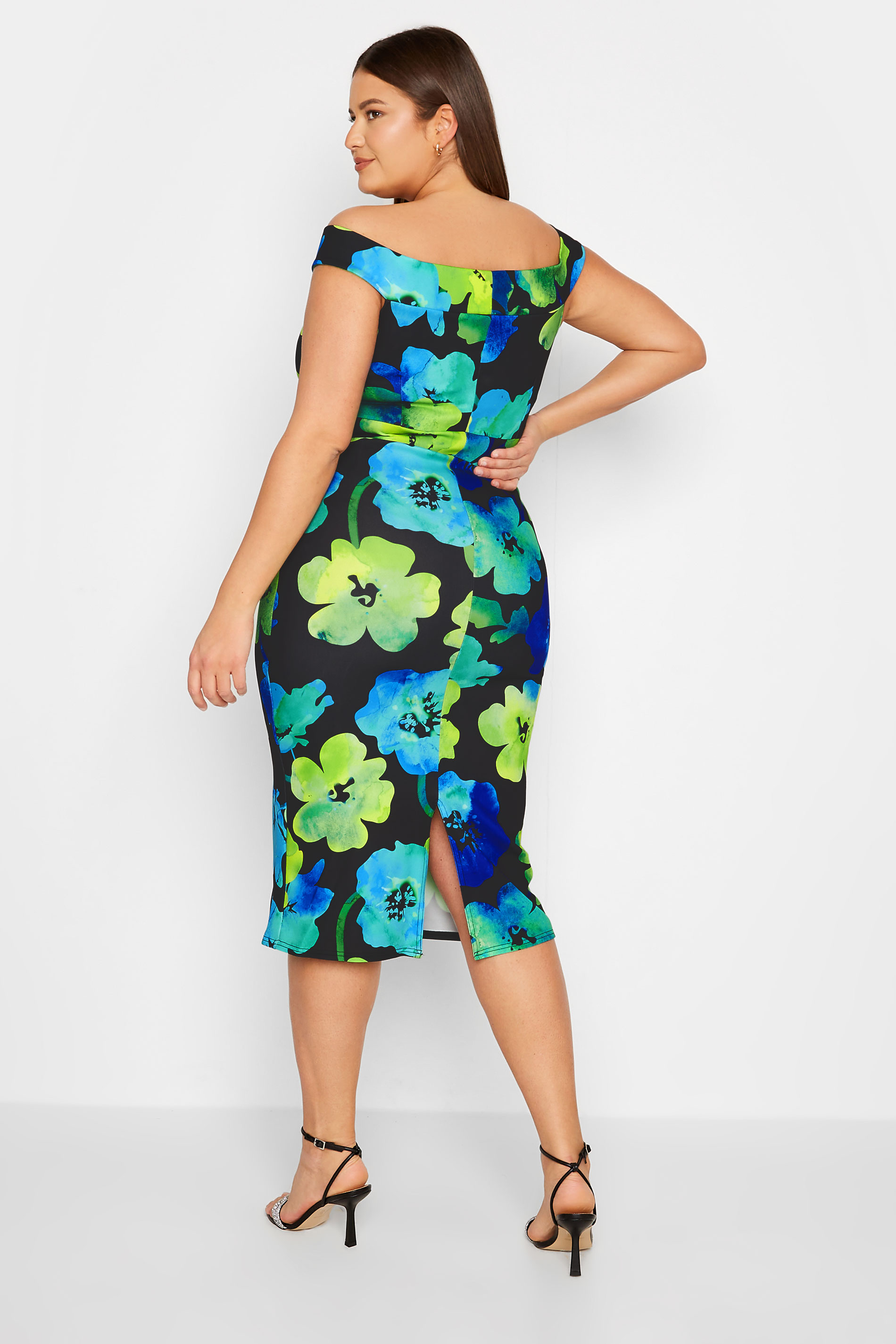 LTS Tall Women's Black Floral Bardot Midi Dress | Long Tall Sally 3