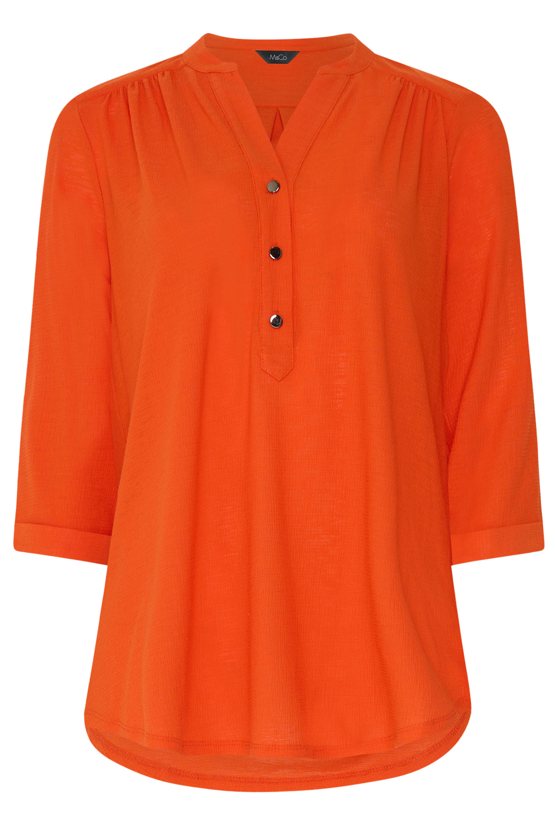 M&Co Orange Textured Half Placket Shirt | M&Co 6