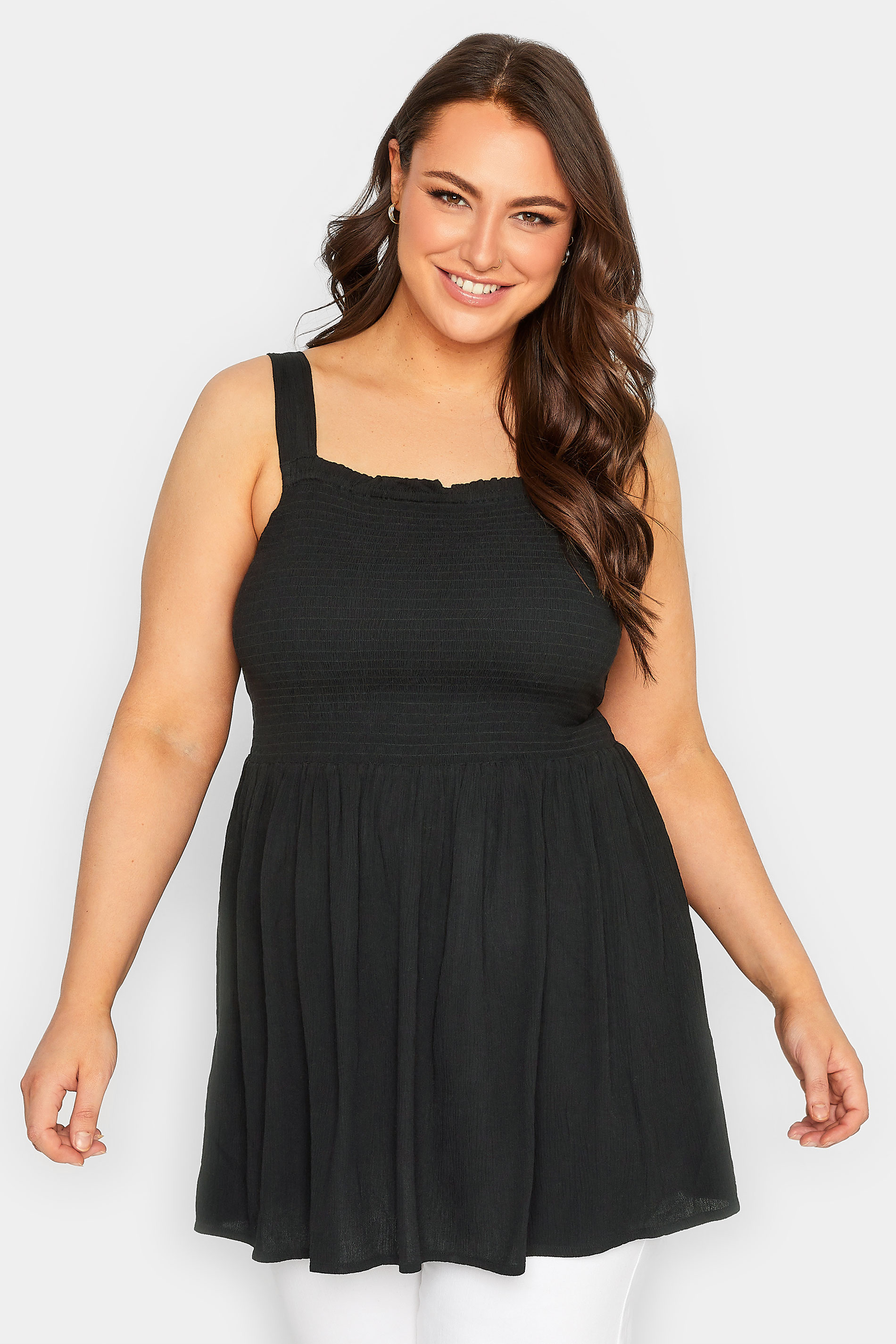 YOURS Plus Size Black Crinkle Vest Top | Yours Clothing 1