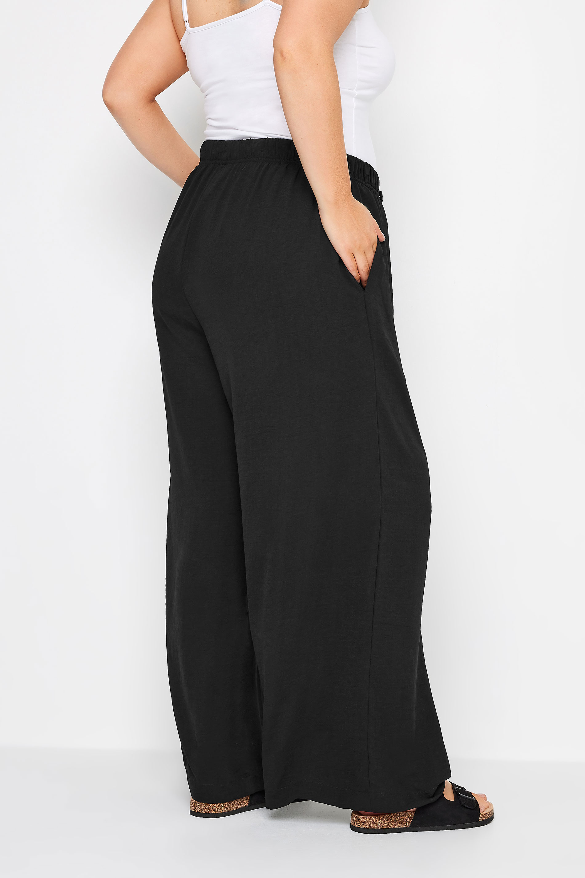 YOURS Plus Size Black Twill Wide Leg Trousers | Yours Clothing 3