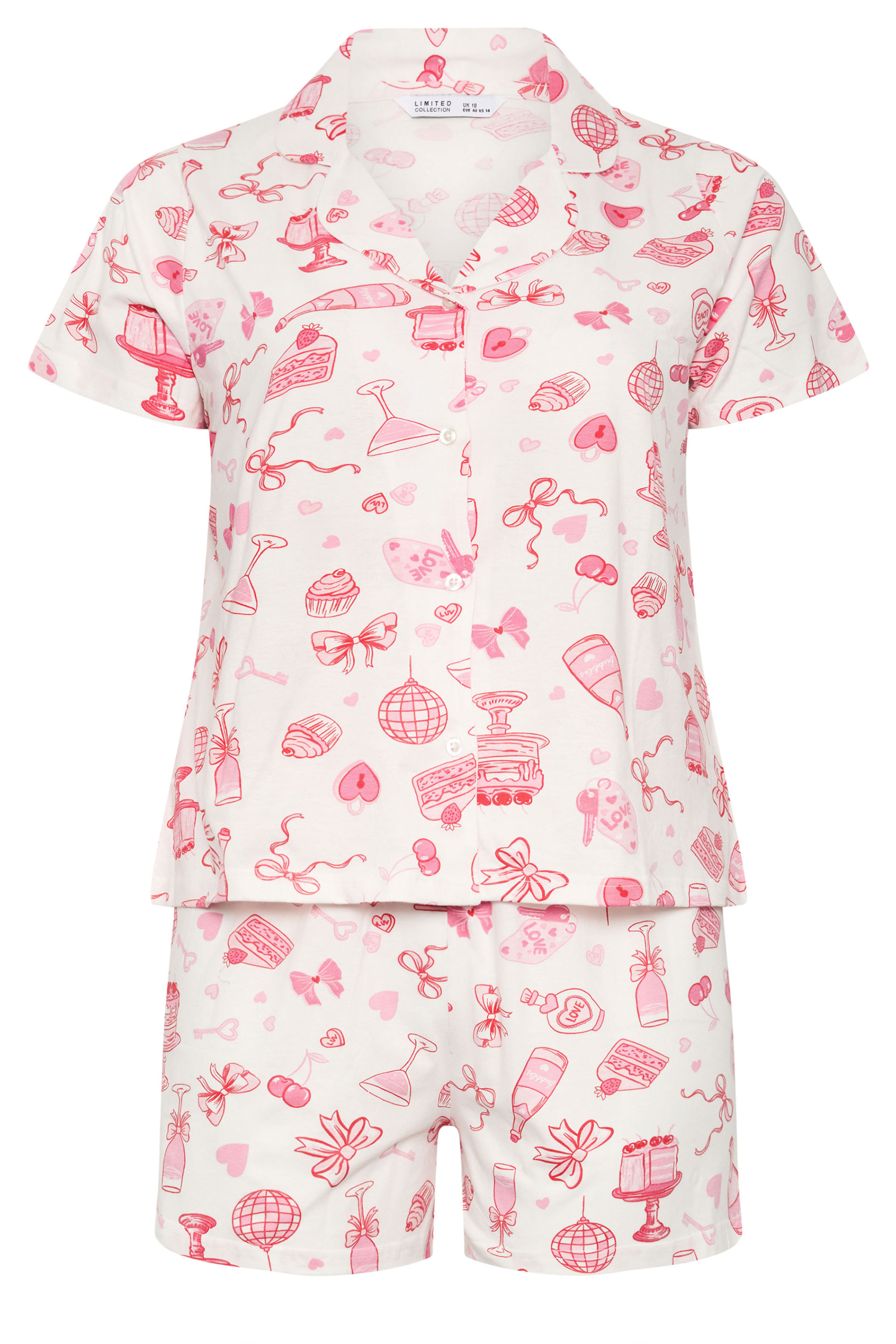 LIMITED COLLECTION Plus Size Set White Mixed Shirt & Short Pyjama | Yours Clothing 5