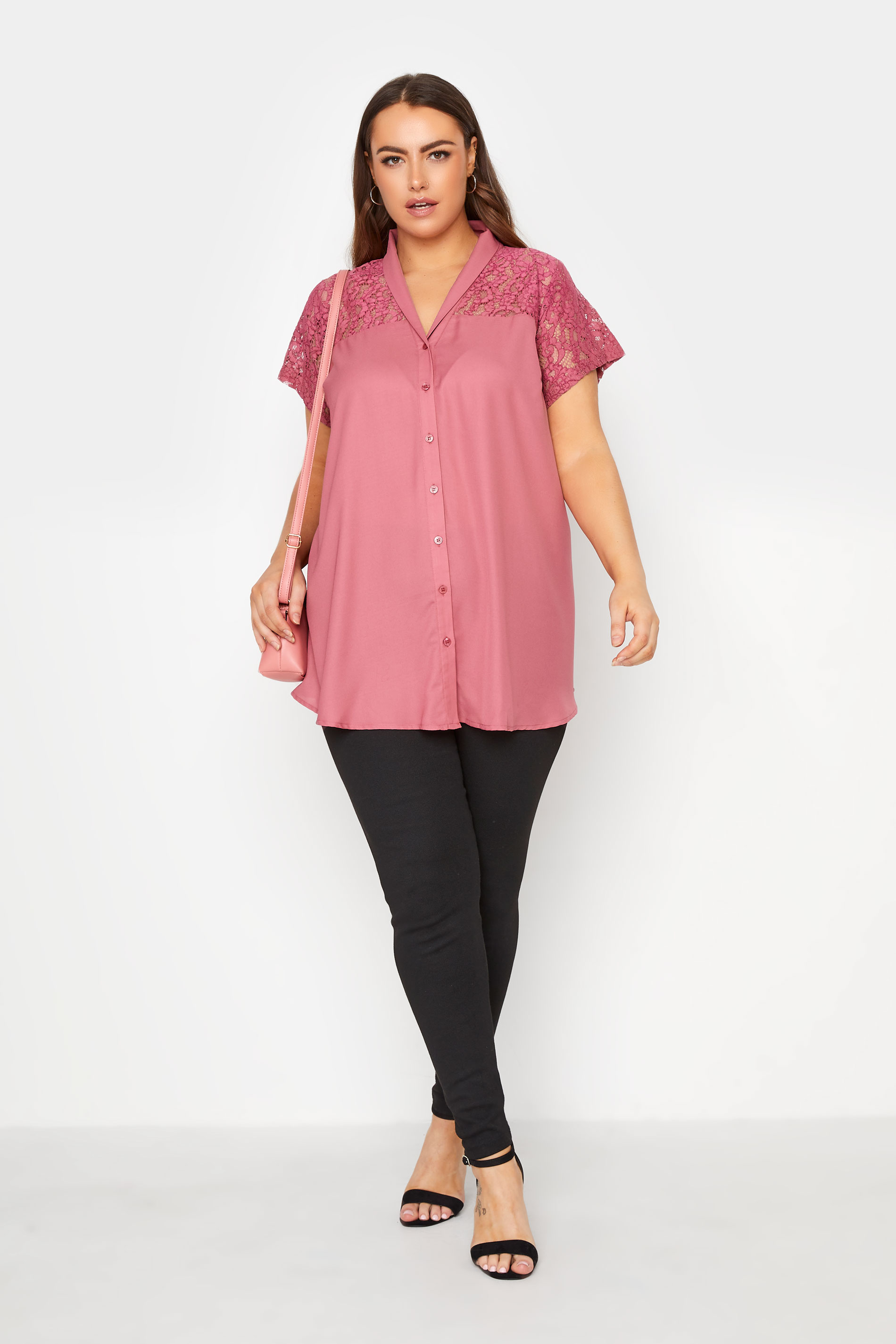 Plus Size Blush Pink Lace Insert Blouse | Yours Clothing 2