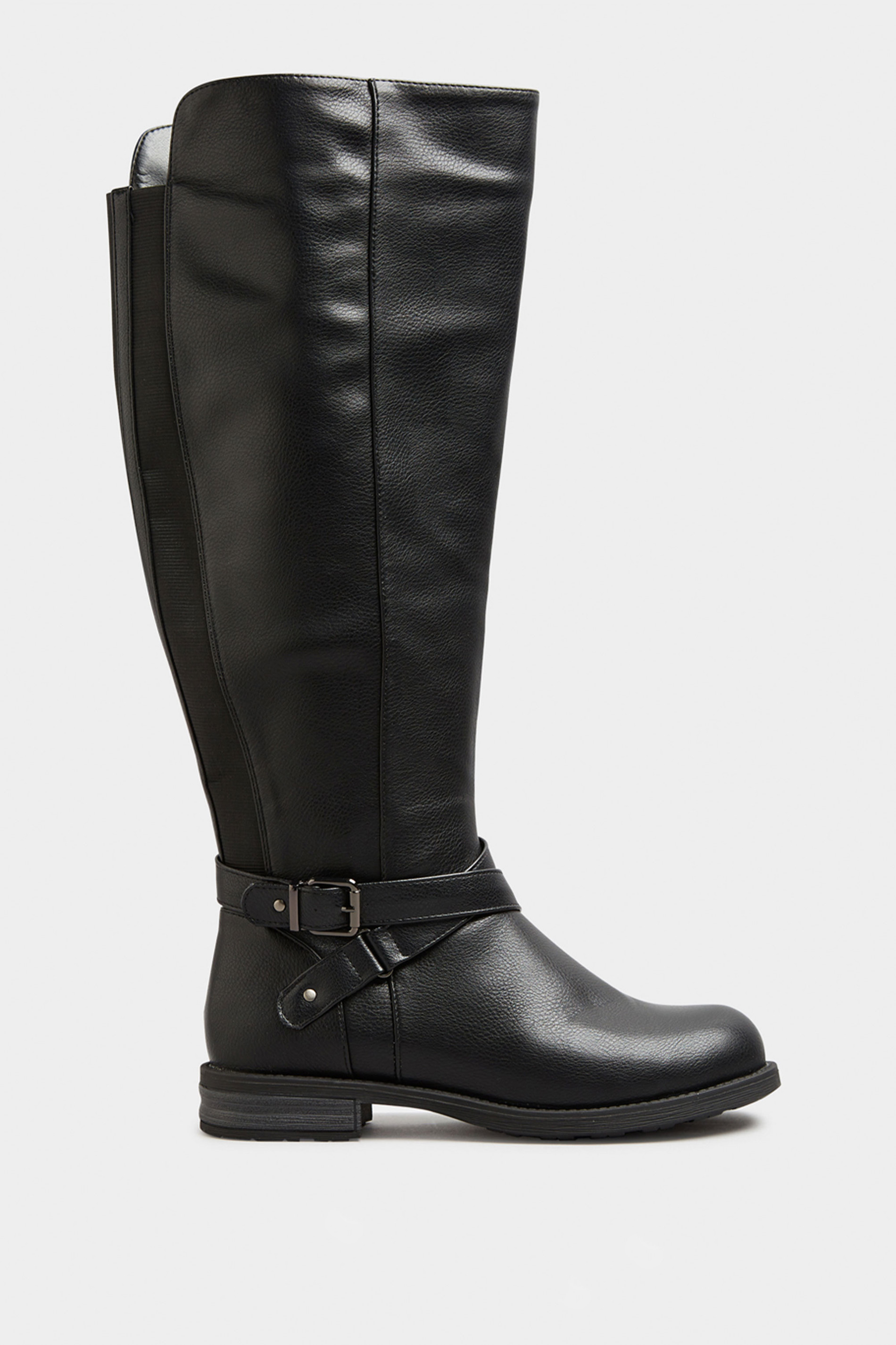 Black Faux Leather Knee High Boots In Wide E Fit & Extra Wide EE Fit | Yours Clothing 2