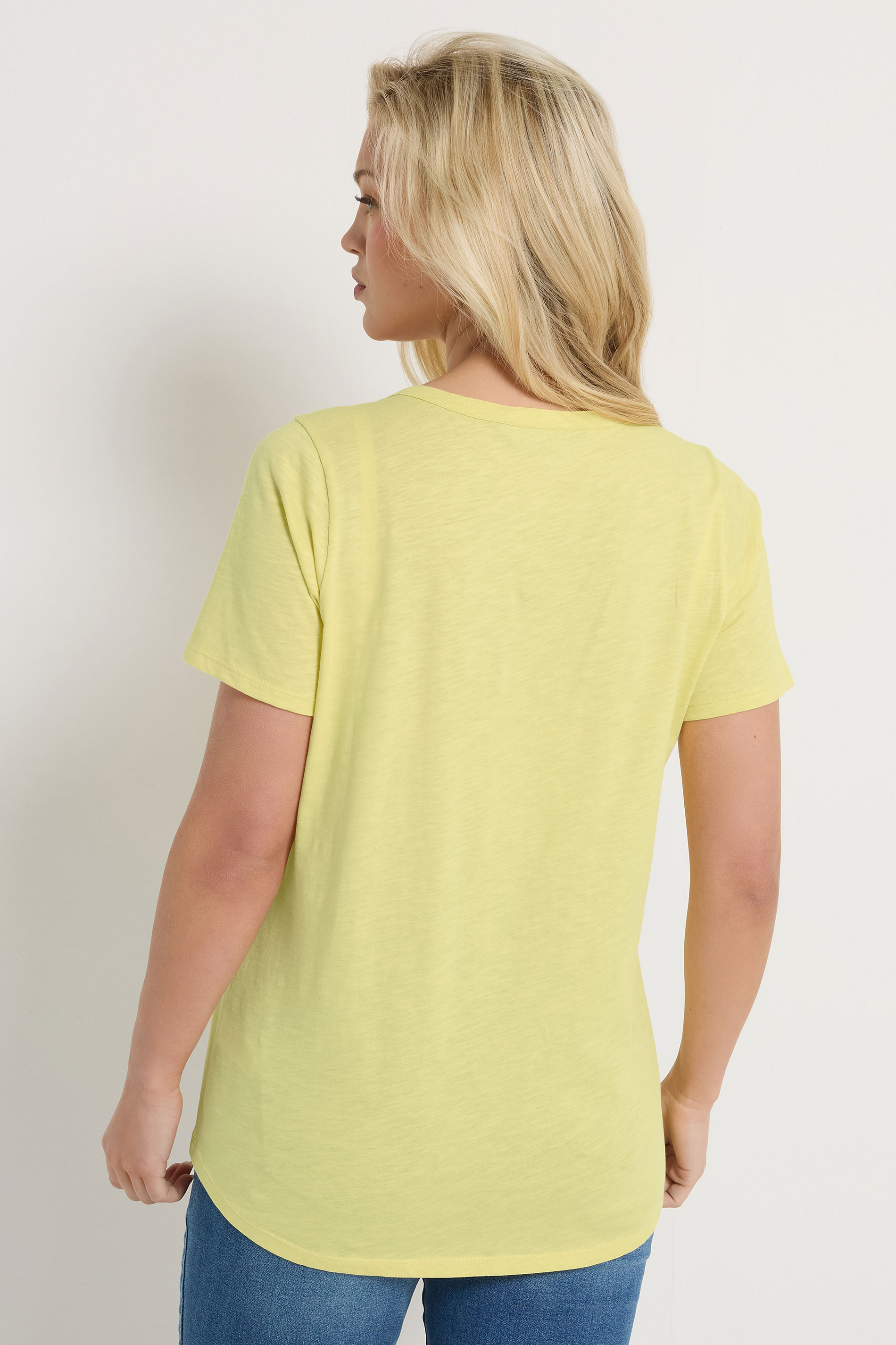 M&Co Lemon Yellow Cotton Short Sleeve Henley Top | M&Co 2