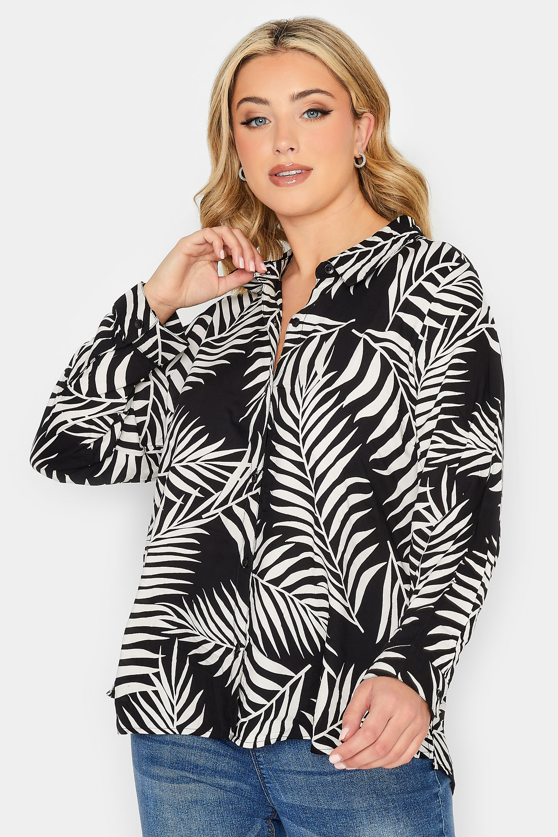 YOURS PETITE Plus Size Black Palm Print Shirt | Yours Clothing 1