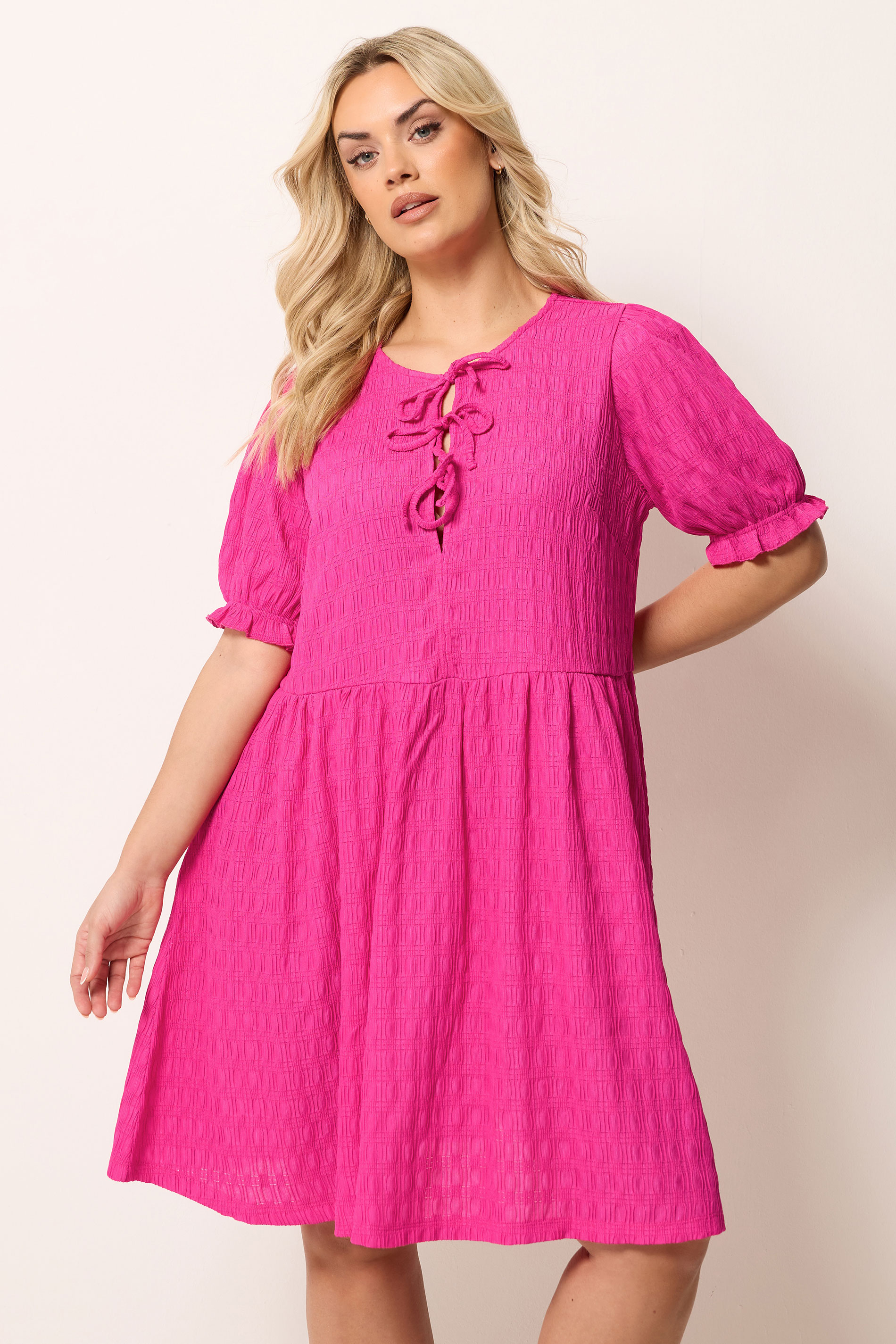 YOURS Plus Size Pink Bow Front Mini Dress | Yours Clothing  3