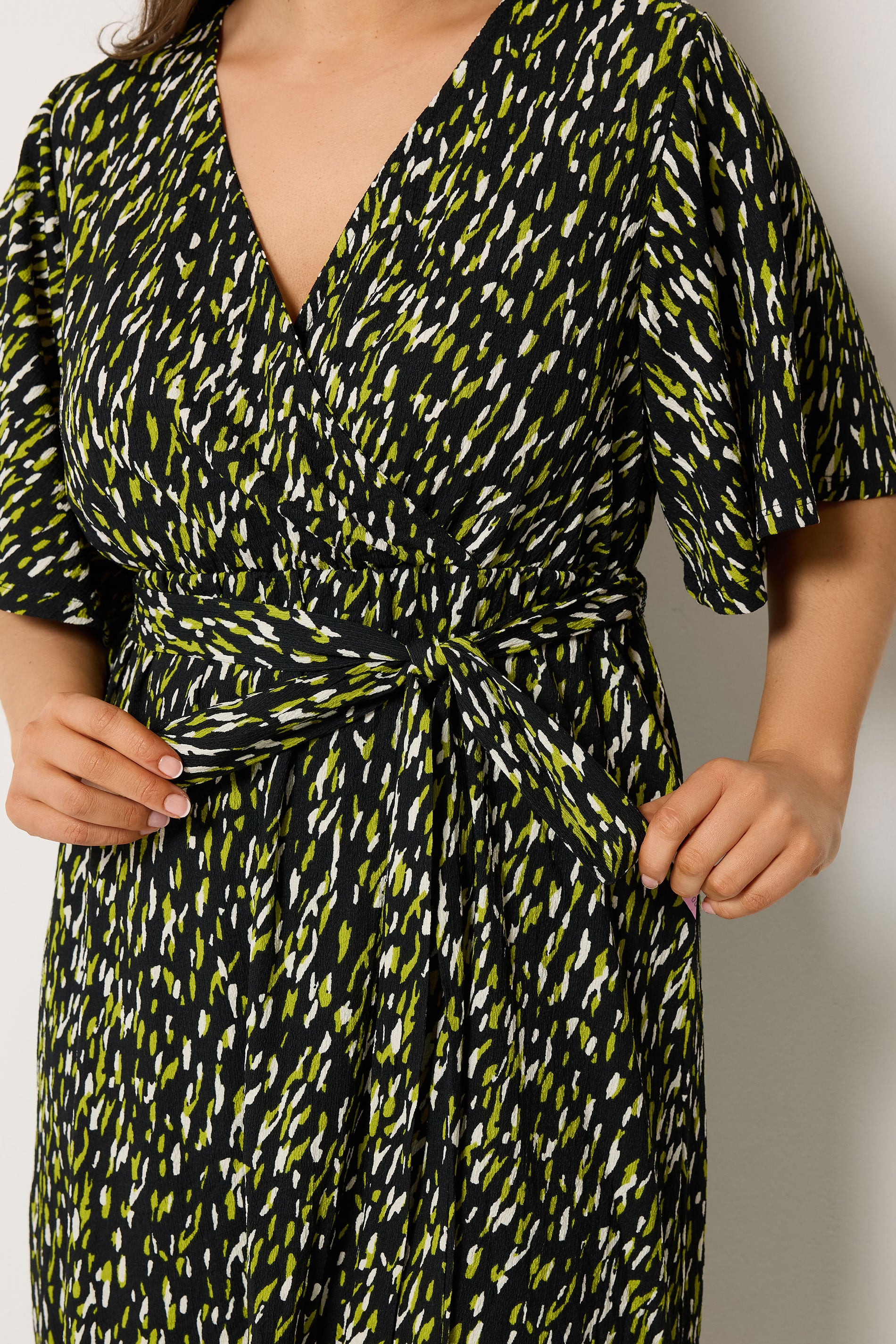 YOURS Plus Size Black Abstract Wrap Front Dress | Yours Clothing 4