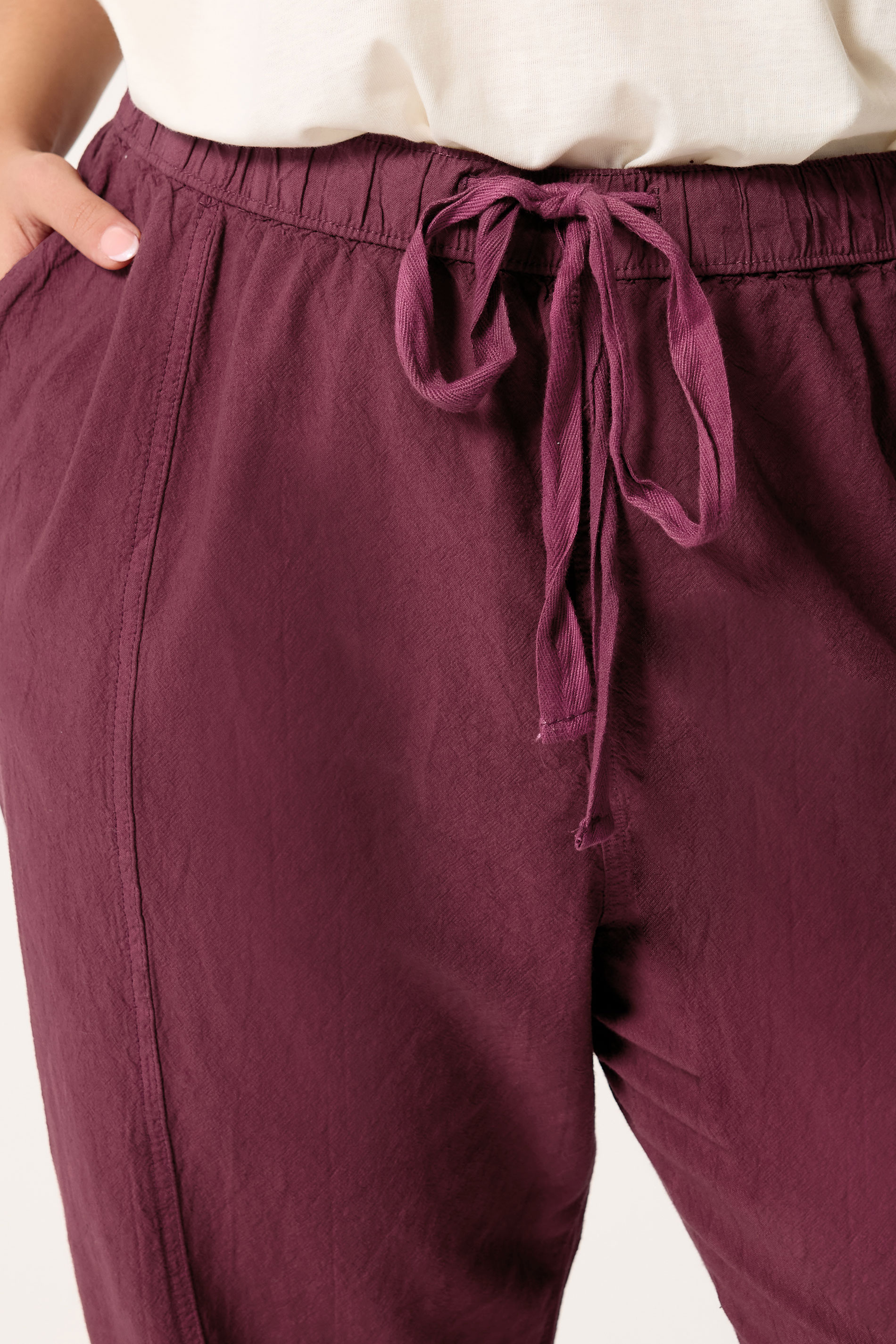 YOURS Plus Size Burgundy Red Cool Cotton Barrel Leg Denim Trousers | Yours Clothing 4