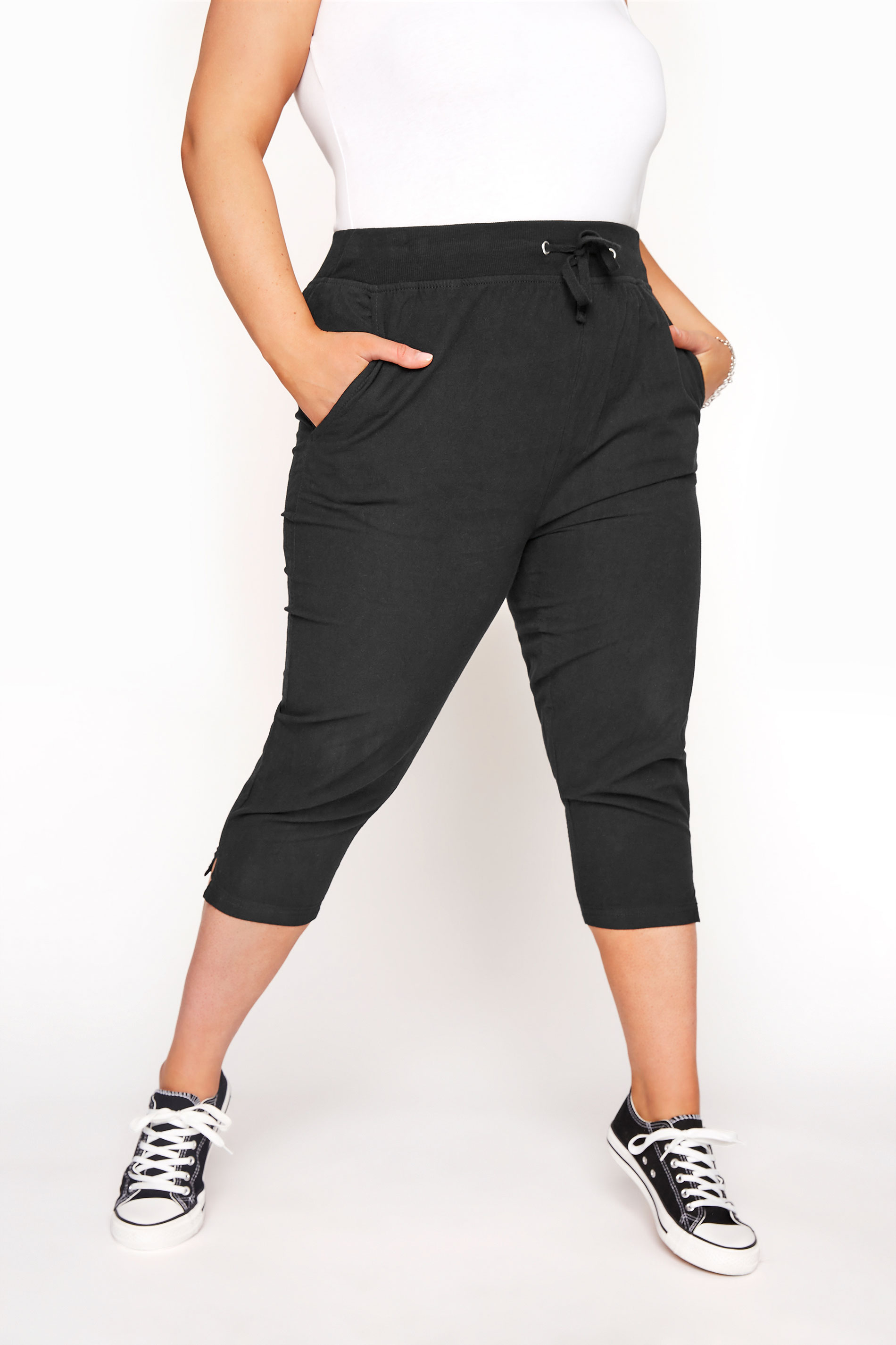 Black Cool Cotton Cropped Jogger | Yours Clothing