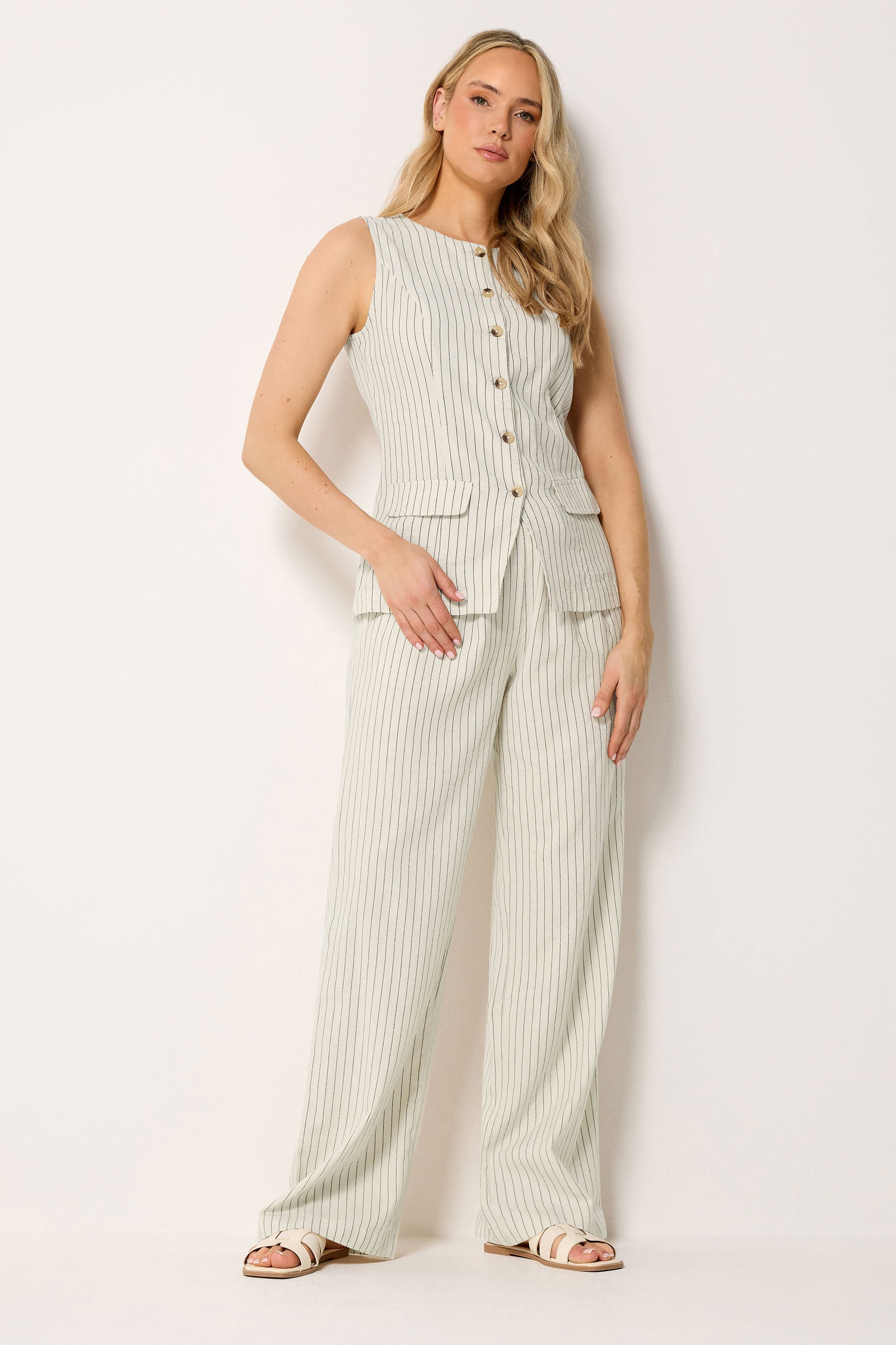 LTS Tall Women's Ivory White Pinstripe Linen Waistcoat | Long Tall Sally 2