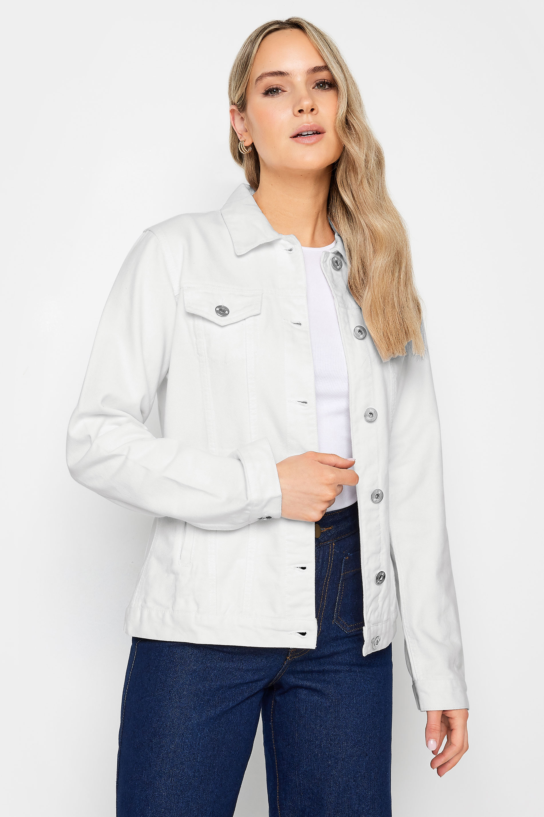 LTS Tall Womens White Denim Button Through Jacket | Long Tall Sally 1